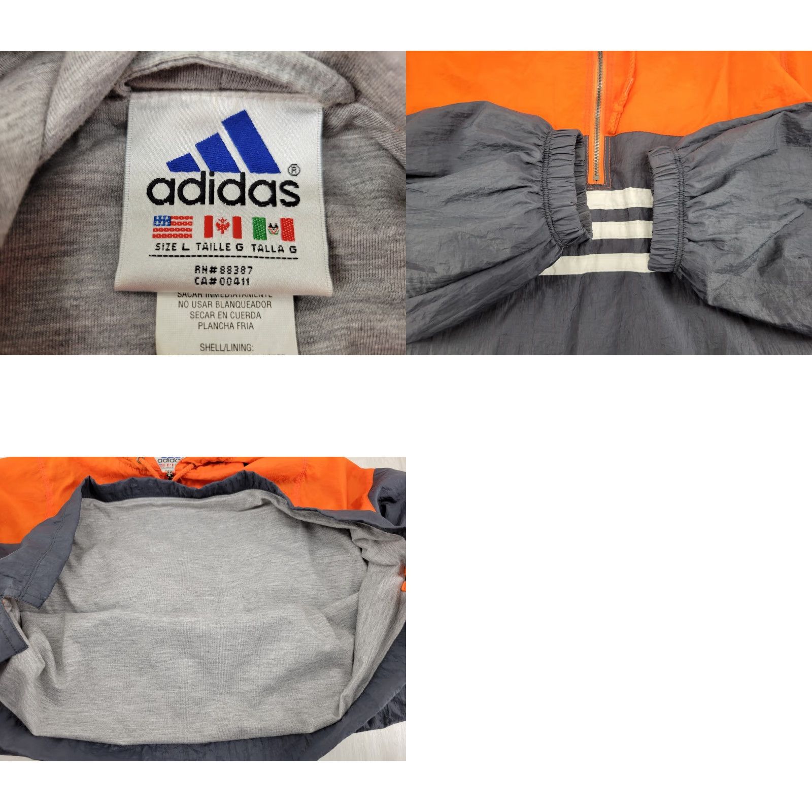 Adidas VINTAGE Adidas Windbreaker Shirt Jacket 1/4 Zip Nylon Pullover Orange Gray L Mens Size US L / EU 52-54 / 3 - 8 Thumbnail