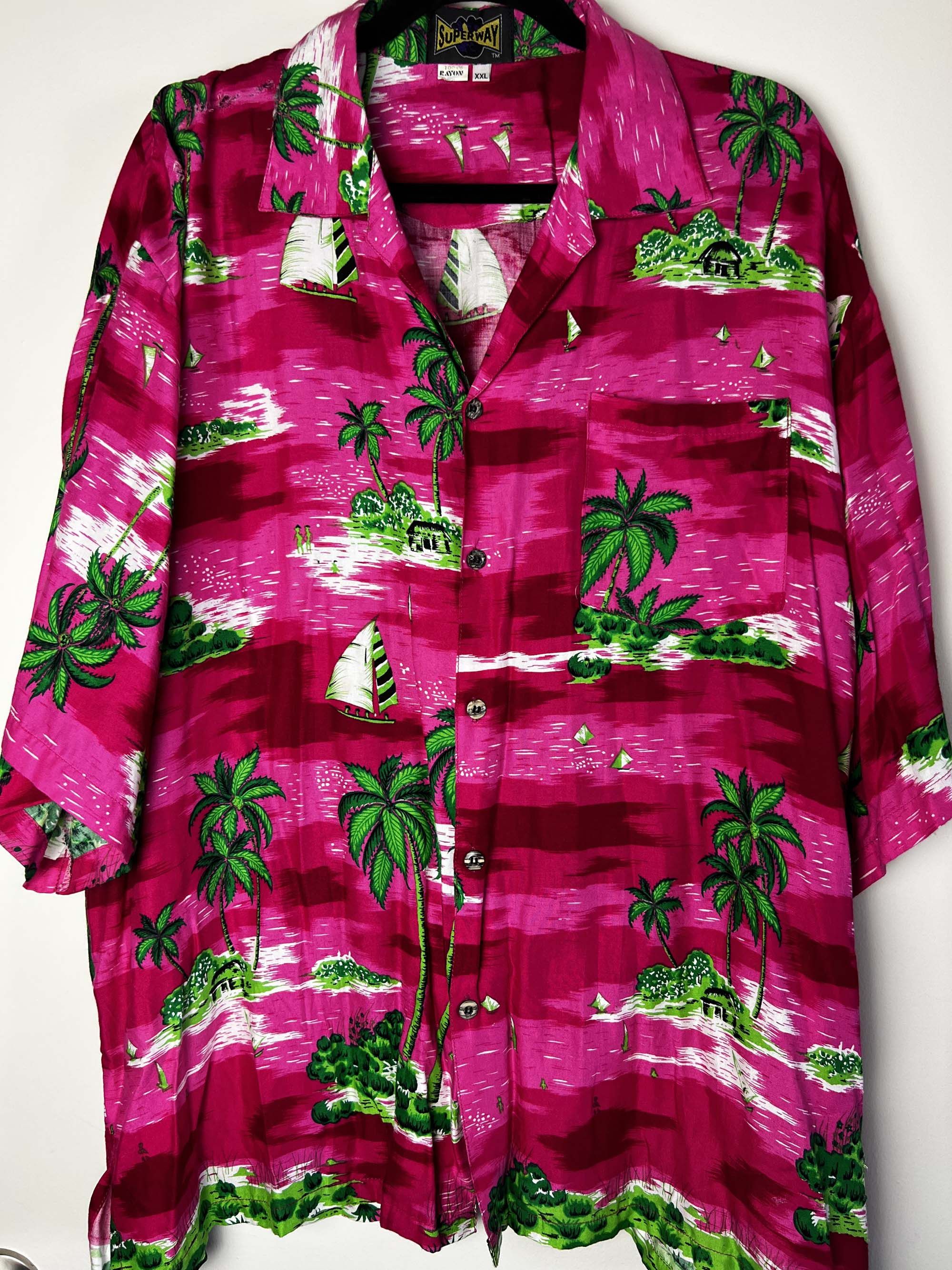 Vintage 1980's Super Way Hot Pink Aloha Luau Island Print Button Up Size US XXL / EU 58 / 5 - 3 Thumbnail