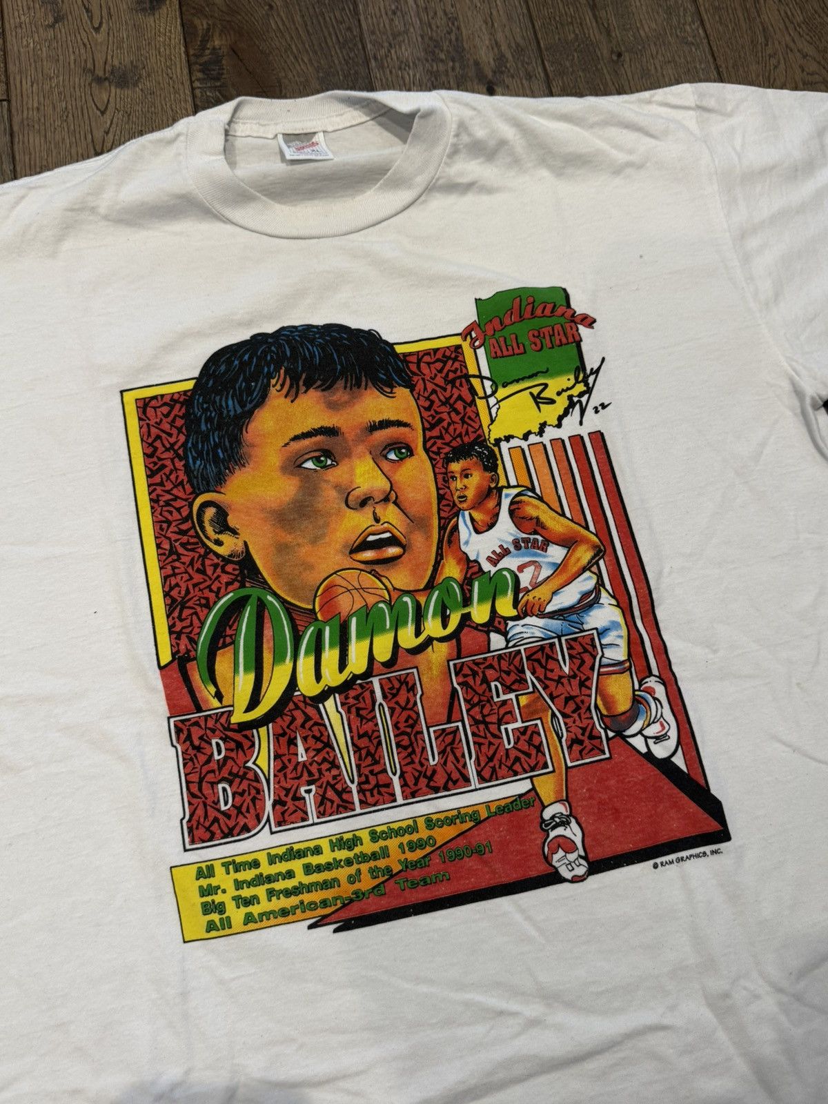Jerzees Vintage 90s Damon Bailey Indiana All-Star Graphic T-Shirt Size US XL / EU 56 / 4 - 2 Thumbnail
