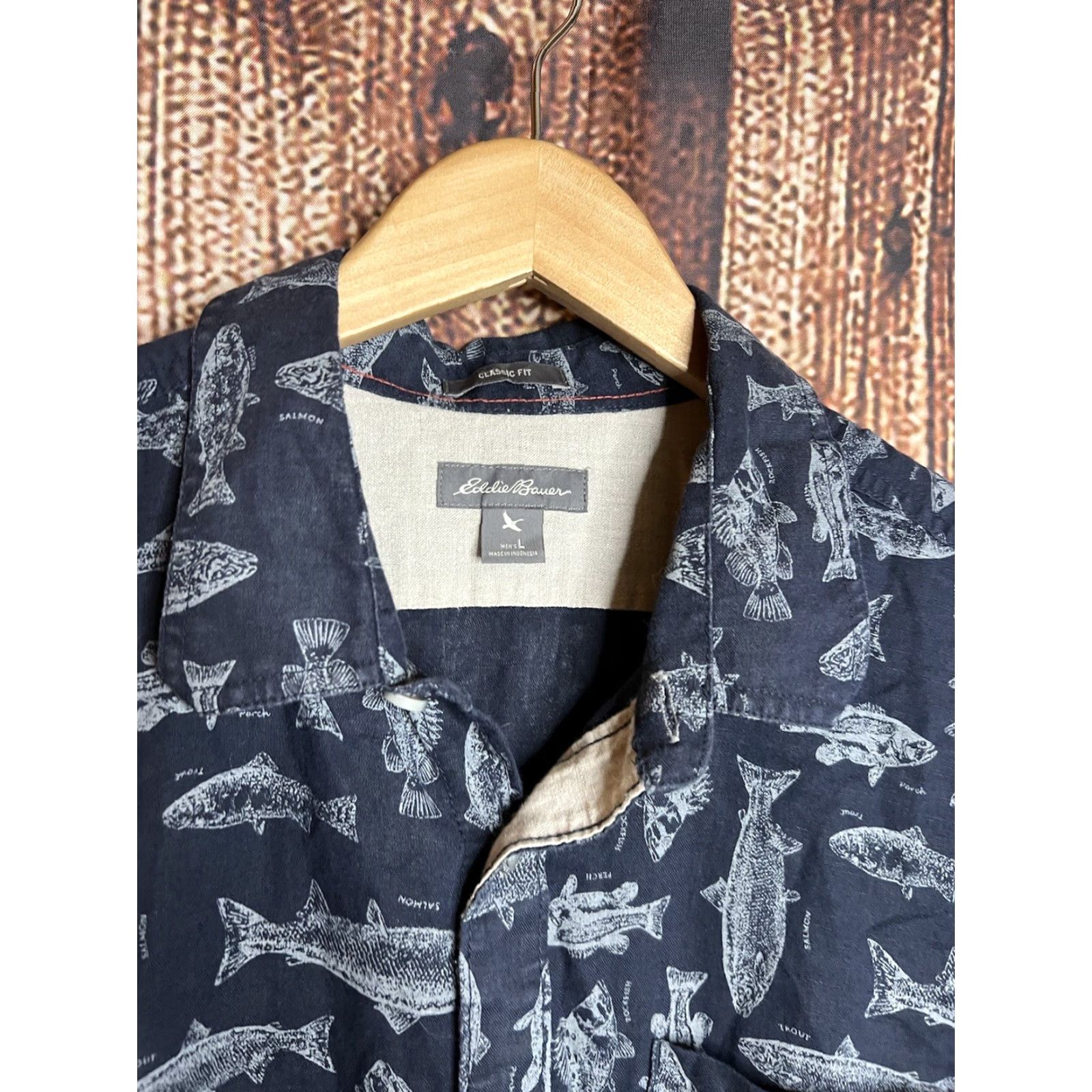 Eddie Bauer Eddie Bauer Shirt Adult Large Blue All Over Print Map Mens Fish 90s Hawaiian Outdoor Short Sleeve Button-Up Collared Pockets Breathable Lightweight Size US L / EU 52-54 / 3 - 2 Thumbnail