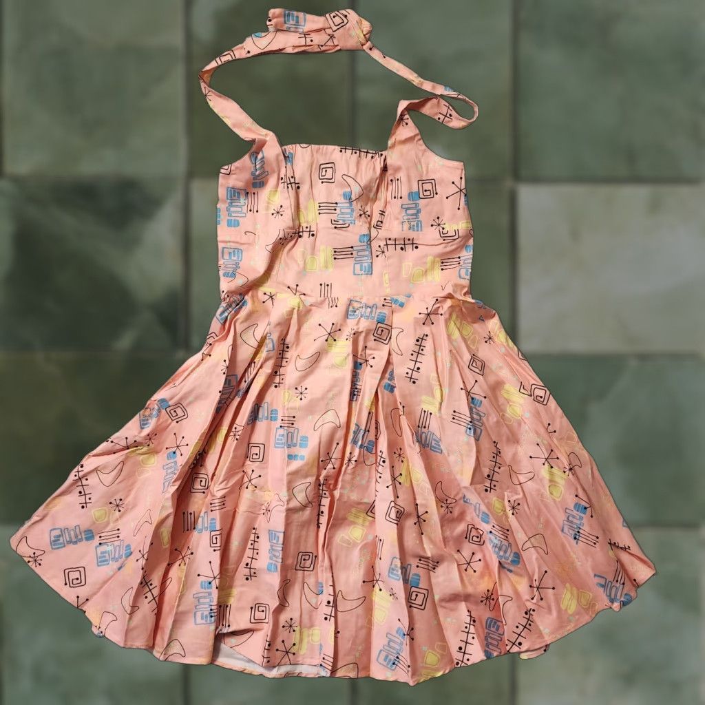 Atomic Pinup Couture Atomic Dress Fit & Flare 50s Retro Halter Rockabilly Vanity 2XL Pink Womens Dress Knee Length Size XXL / US 16-18 / IT 52-54 - 1 Thumbnail