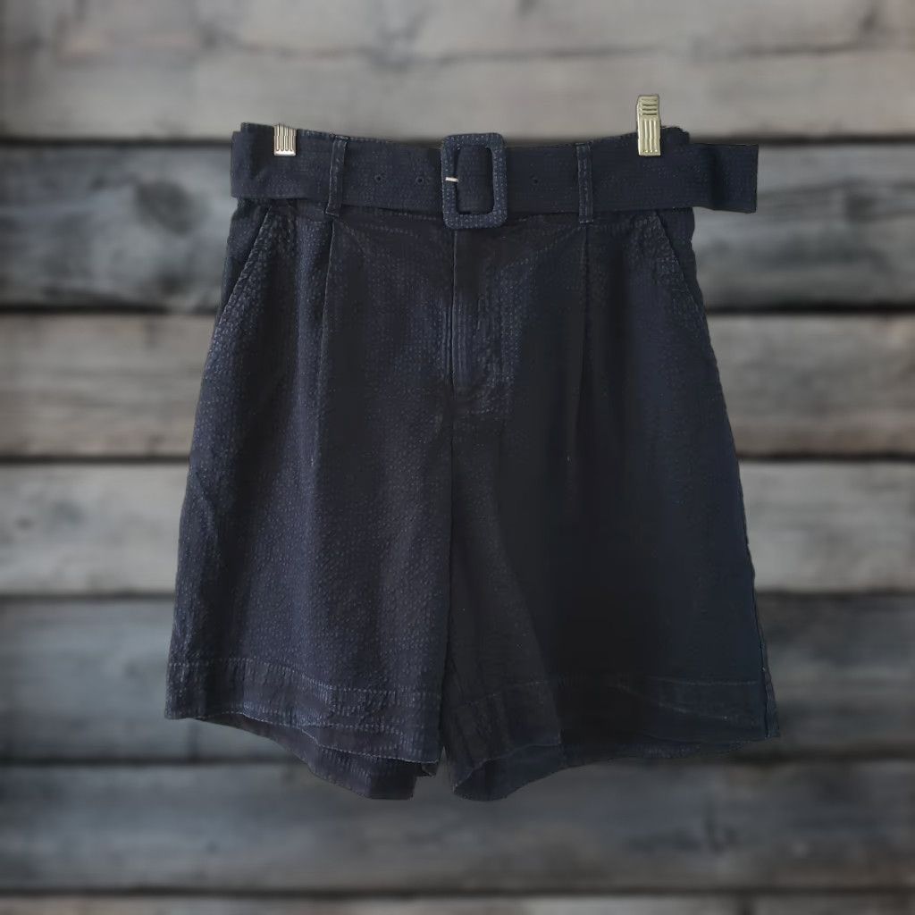 Vintage A New Day Womens High Waist Belted Shorts Sz Small Blue Textured Cotton Size 28" / US 6 / IT 42 - 1 Thumbnail