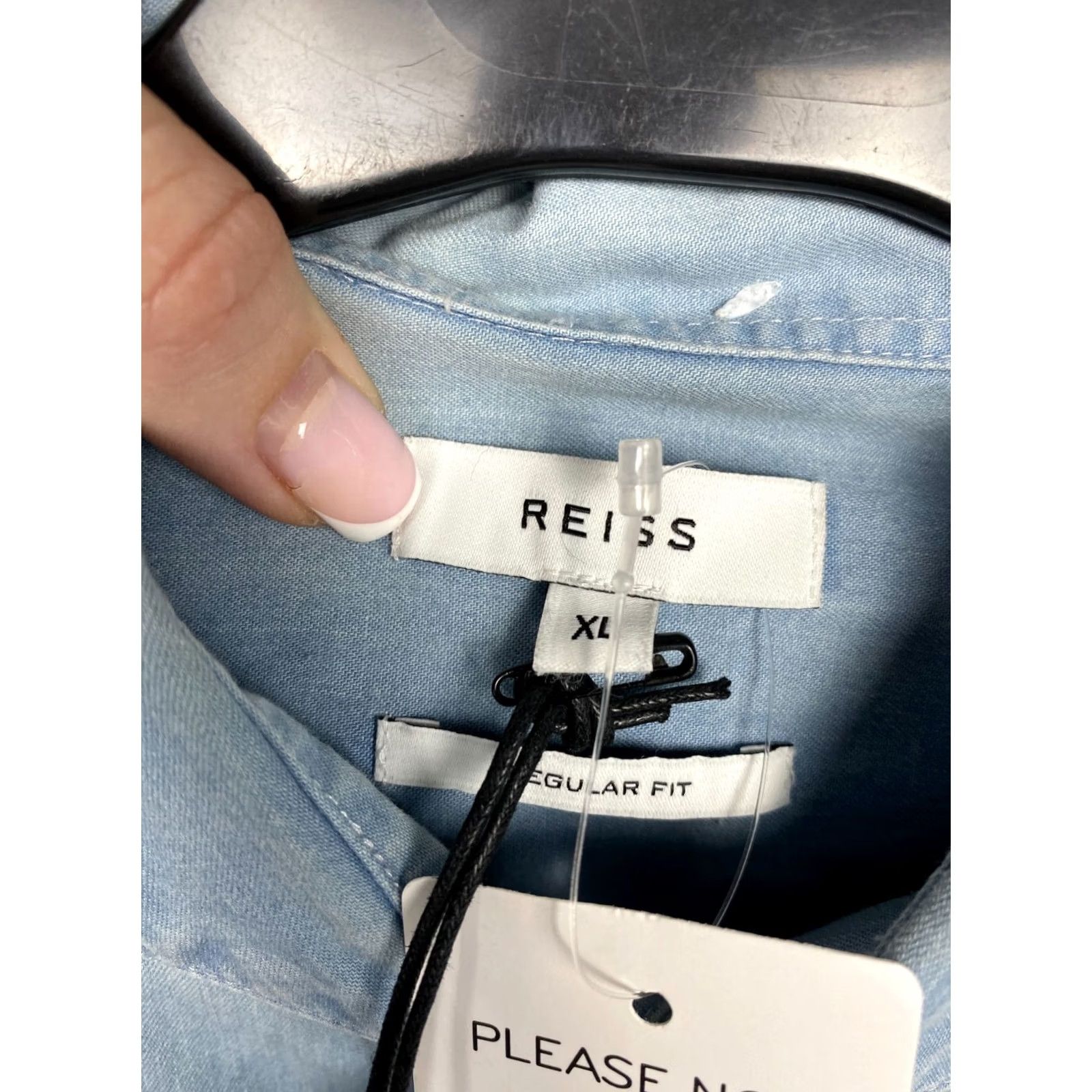 Reiss Reiss Vintage Mens Denim Shirt XL Blue Button-Up Long Sleeve Size US XL / EU 56 / 4 - 4 Thumbnail