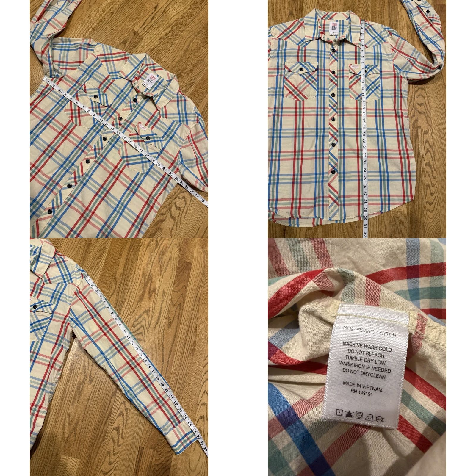 Topo Designs Topo Designs Plaid Button-Up Shirt Mens XL Long Sleeve Pockets Organic Cotton Multicolor Store Photos/Measurements Size US XL / EU 56 / 4 - 8 Thumbnail