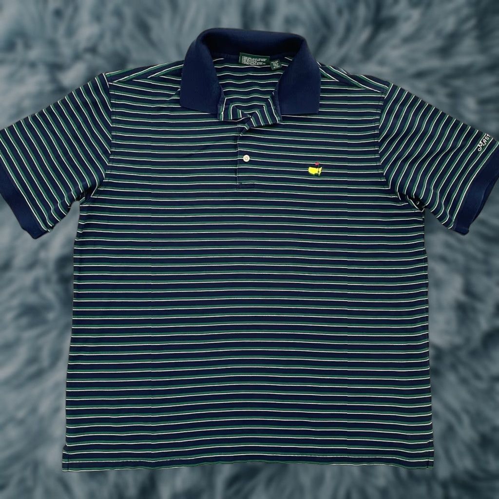 Vintage VINTAGE Masters Golf Polo Shirt Adult XL Green Blue Striped Short Sleeve Mens Size US XL / EU 56 / 4 - 1 Thumbnail