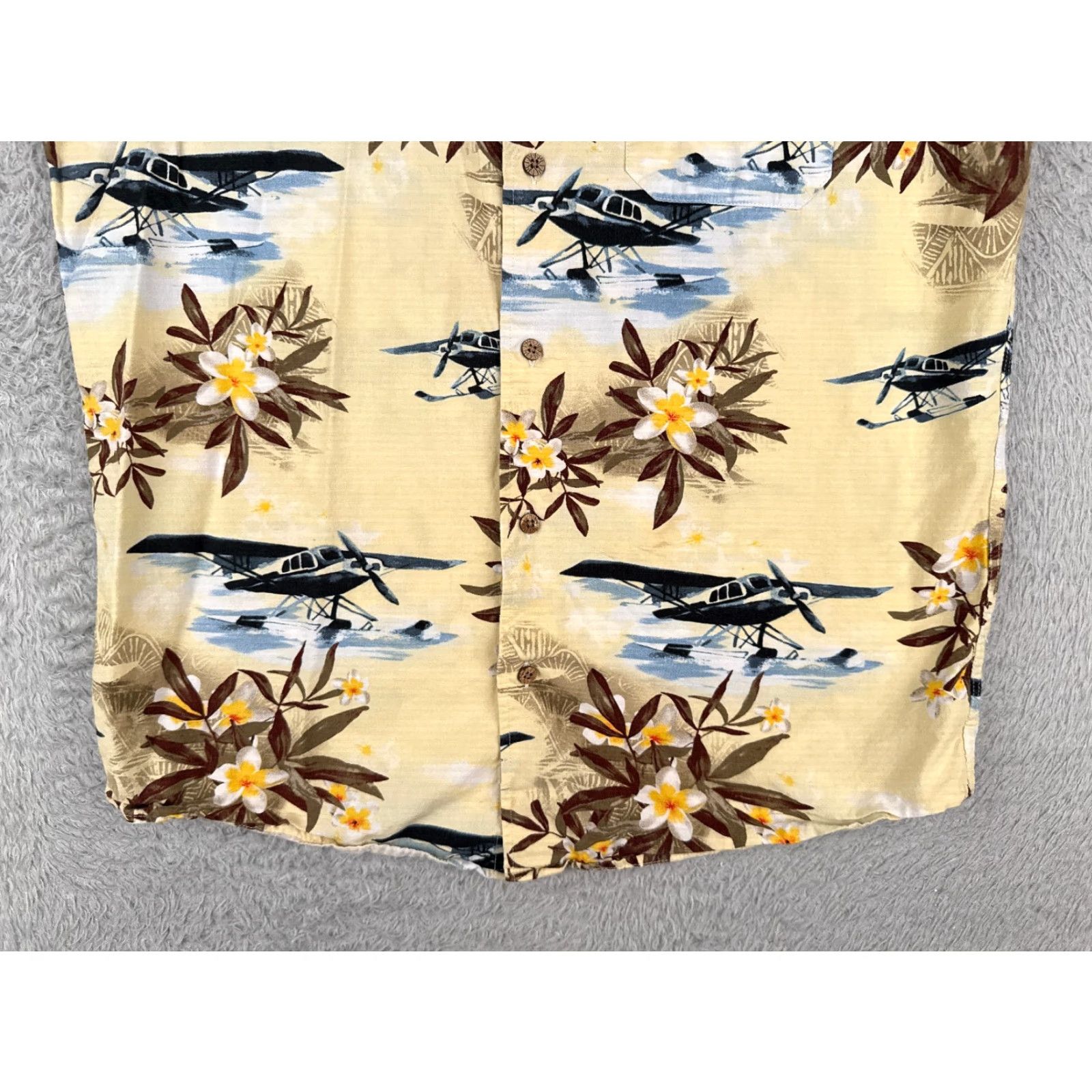 Olive VINTAGE Oliver & Burke Shirt Men M Yellow Floral Airplane Button Up Cotton Hawaiian Size US M / EU 48-50 / 2 - 5 Thumbnail
