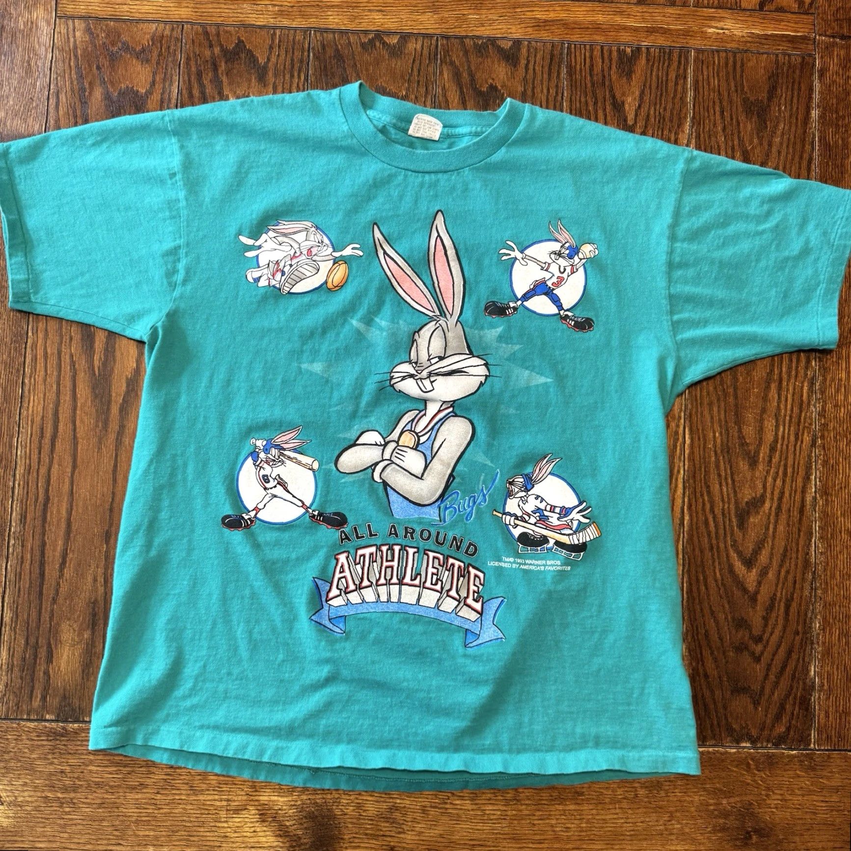 Vintage VINTAGE Bugs Bunny T Shirt XL Blue 90s Warner Bros All Around Athlete Hockey Baseball Mens Large Graphic Print Size US XL / EU 56 / 4 - 2 Thumbnail