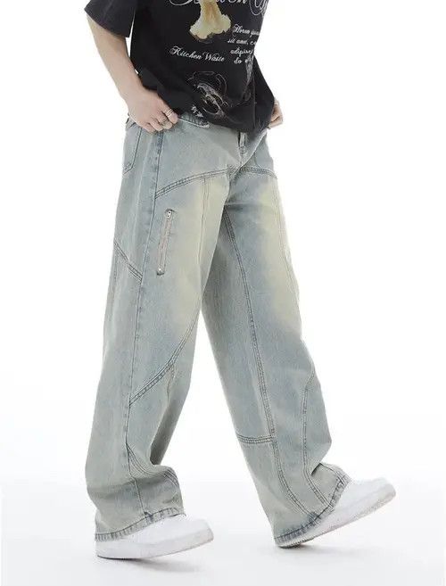 Jean Topstitched Seam Baggy Jeans Men Size US 32 / EU 48 - 3 Thumbnail
