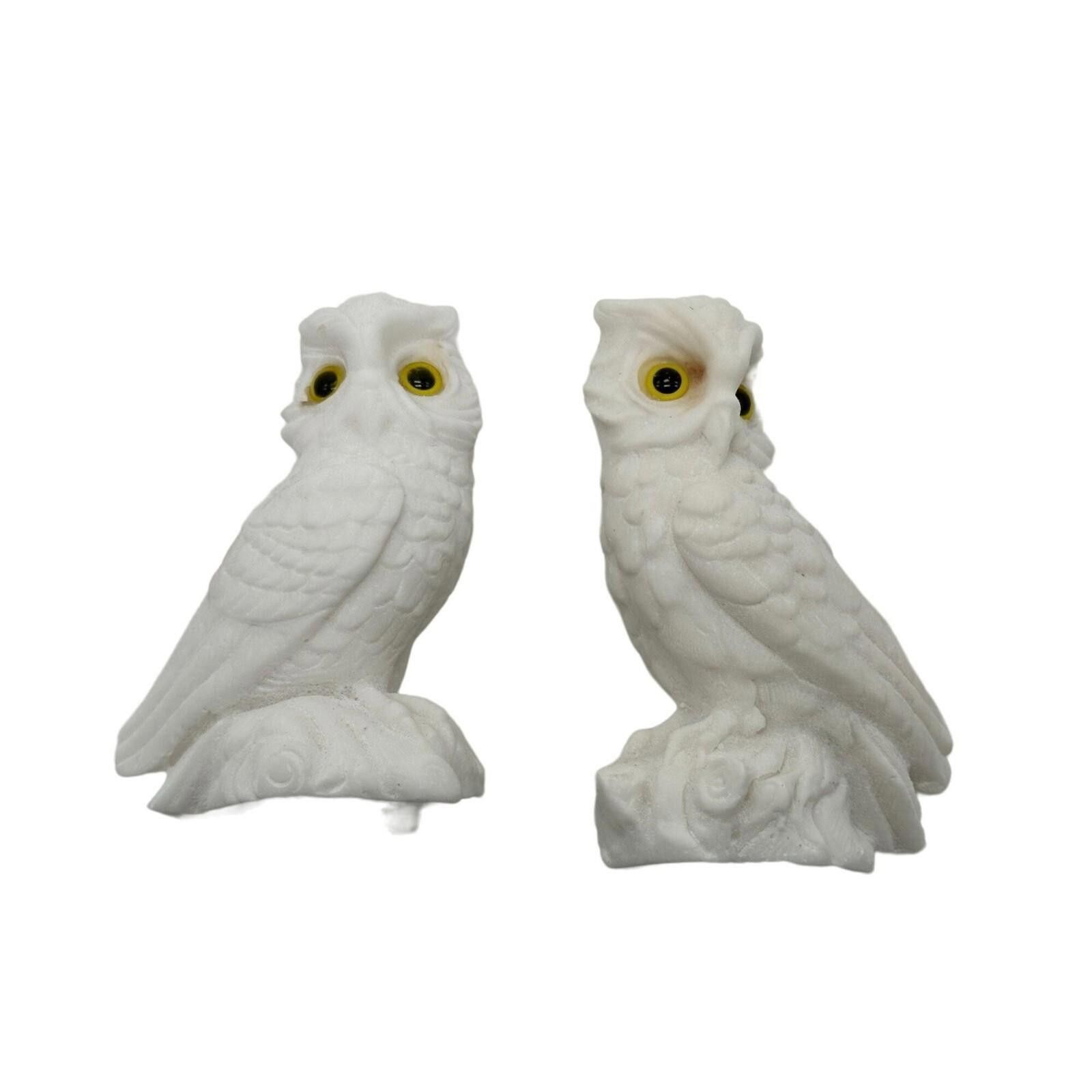 Other Pair of Vintage Alabaster Owl Figurines Hypnotic Yellow Eyes Size ONE SIZE - 7 Thumbnail