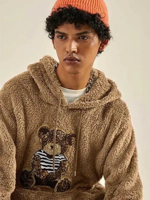 VIBE Hooded Hoodies for Men Fluffy Teddy Bear Size ONE SIZE - 3 Thumbnail