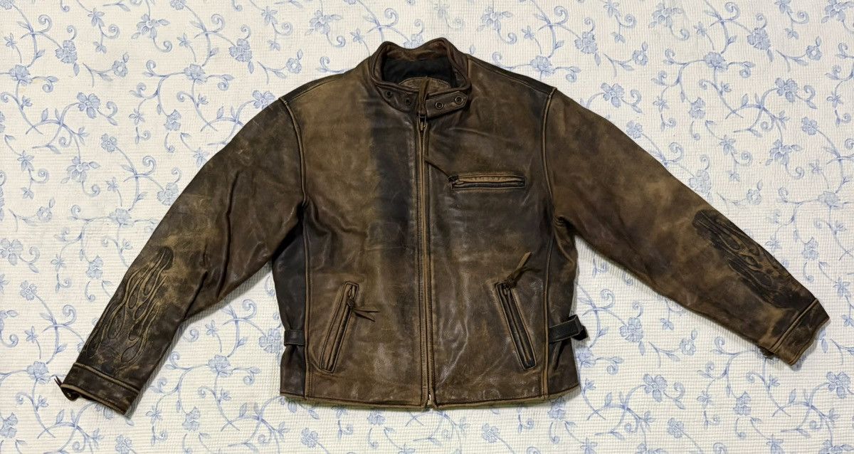 Other Cafe Racer Leather Jacket Biker Flame Jacket Size US L / EU 52-54 / 3 - 1 Thumbnail