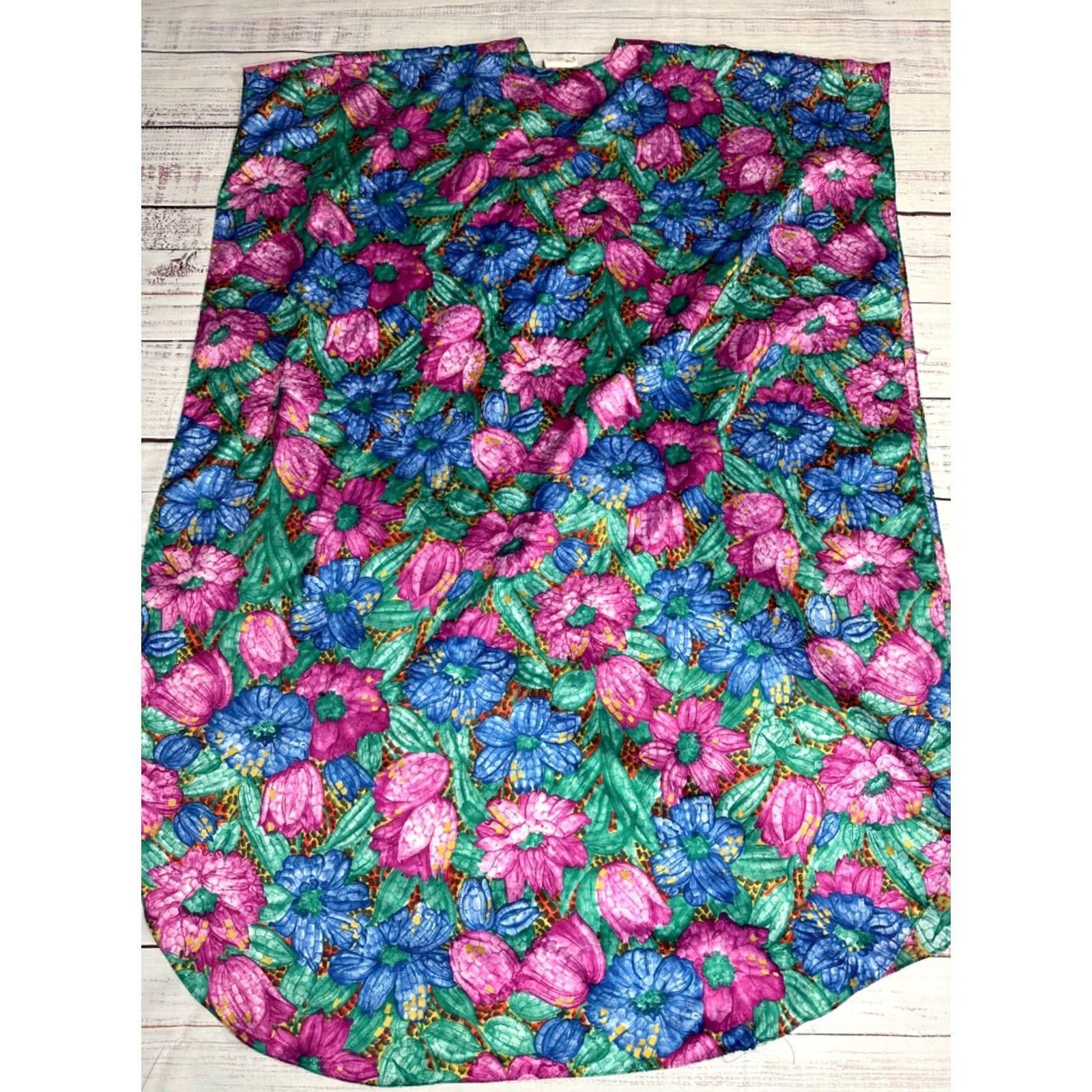 Vintage VINTAGE California Dynasty Womens Mumu Caftan Nightgown One Size Pink Blue Floral Size ONE SIZE - 6 Thumbnail