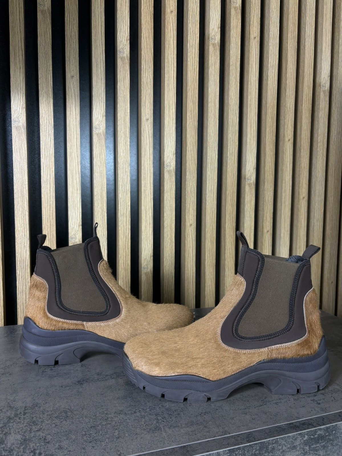 Designer × John Elliott VERY RARE John Elliott Chelsea Boots Pecan Calf Hair Limited Size US 12 / EU 45 - 1 Thumbnail