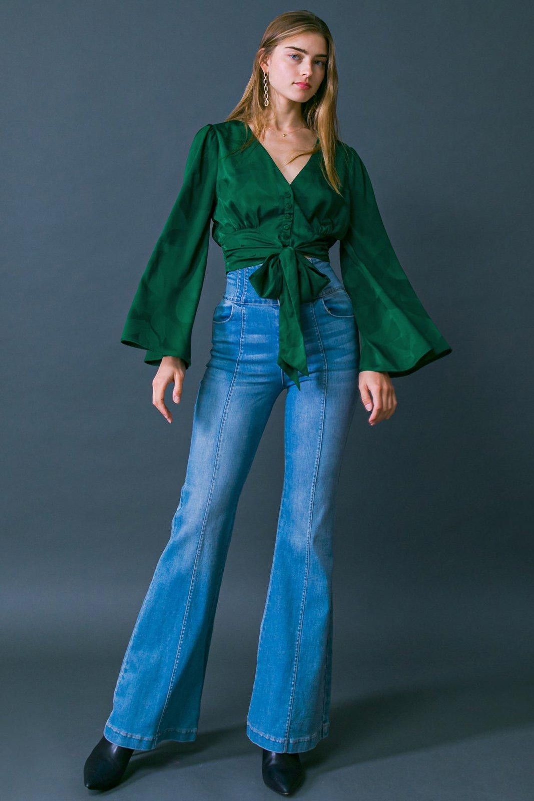 Other Flying Tomato Green Tie-Front Blouse Large Size L / US 10 / IT 46 - 2 Thumbnail