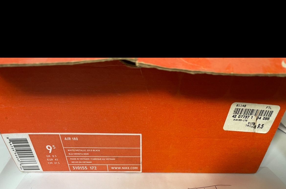 Nike AIR MAX 180 White Black Gold Size US 9.5 / EU 42-43 - 12 Thumbnail