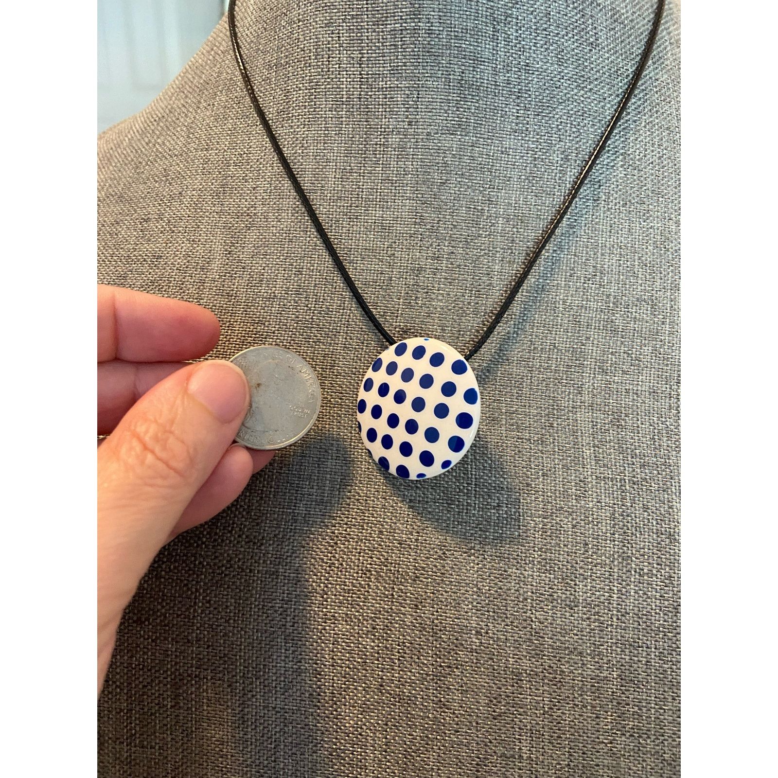 Handmade Upcycled Vintage blue and White Mod Pendant Necklace Size ONE SIZE - 2 Thumbnail