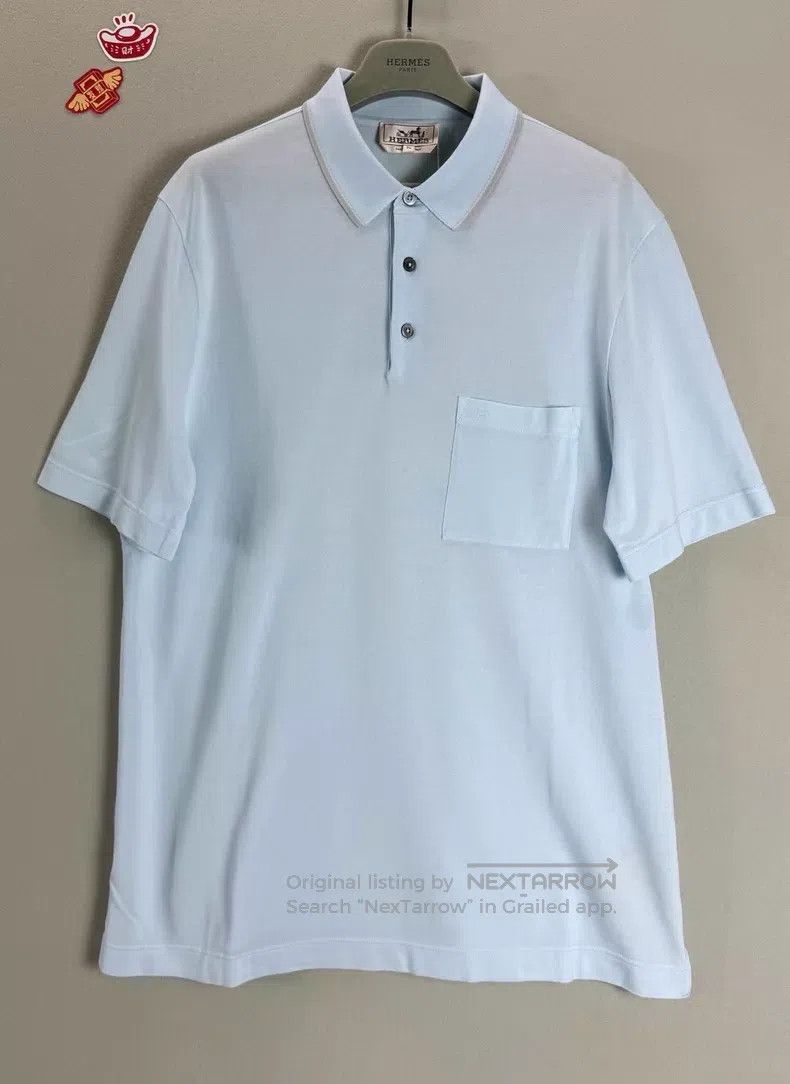 Hermes Hermes 经典男装晴天蓝polo衫 Classic Menswear Sky Blue Polo Shirt Size US XL / EU 56 / 4 - 1 Thumbnail