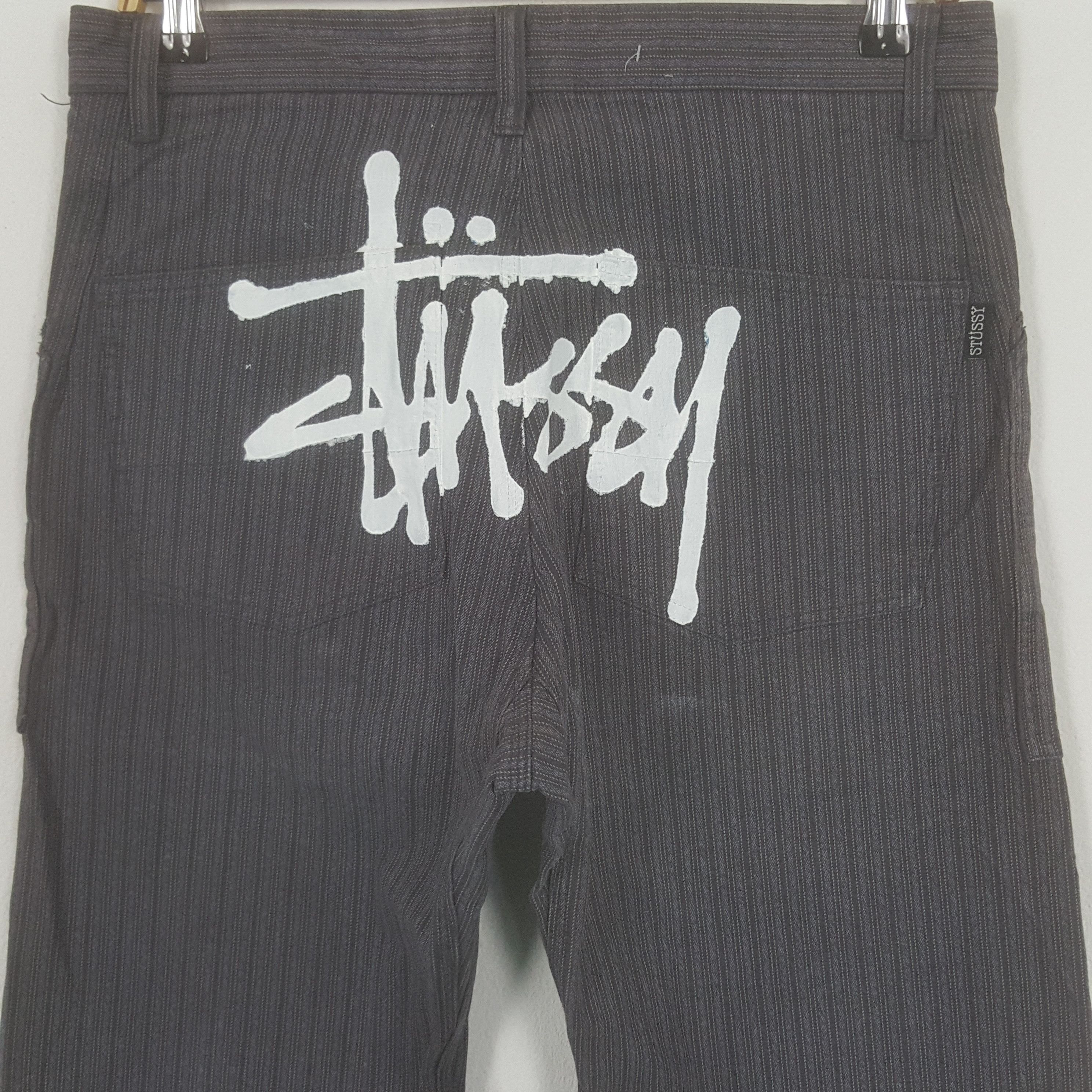 Vintage Vintage Stussy USA Workgear Striped Custom Art Logo Pants | Grailed