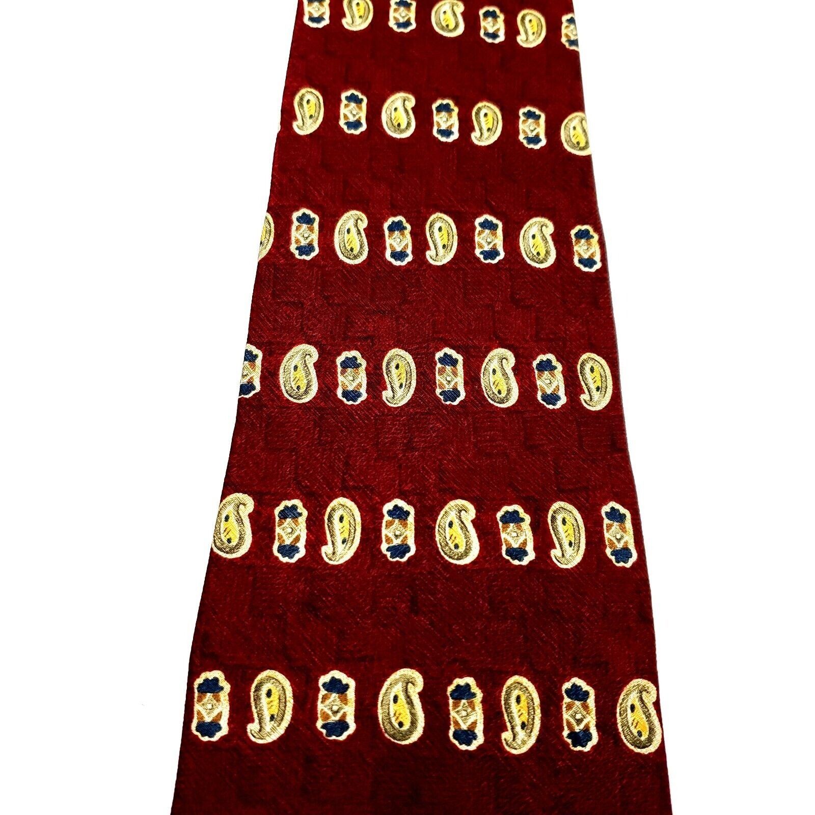 Vintage Geoffrey Beene Silk Tie Print Paisley Red Short Wide Size ONE SIZE - 2 Thumbnail
