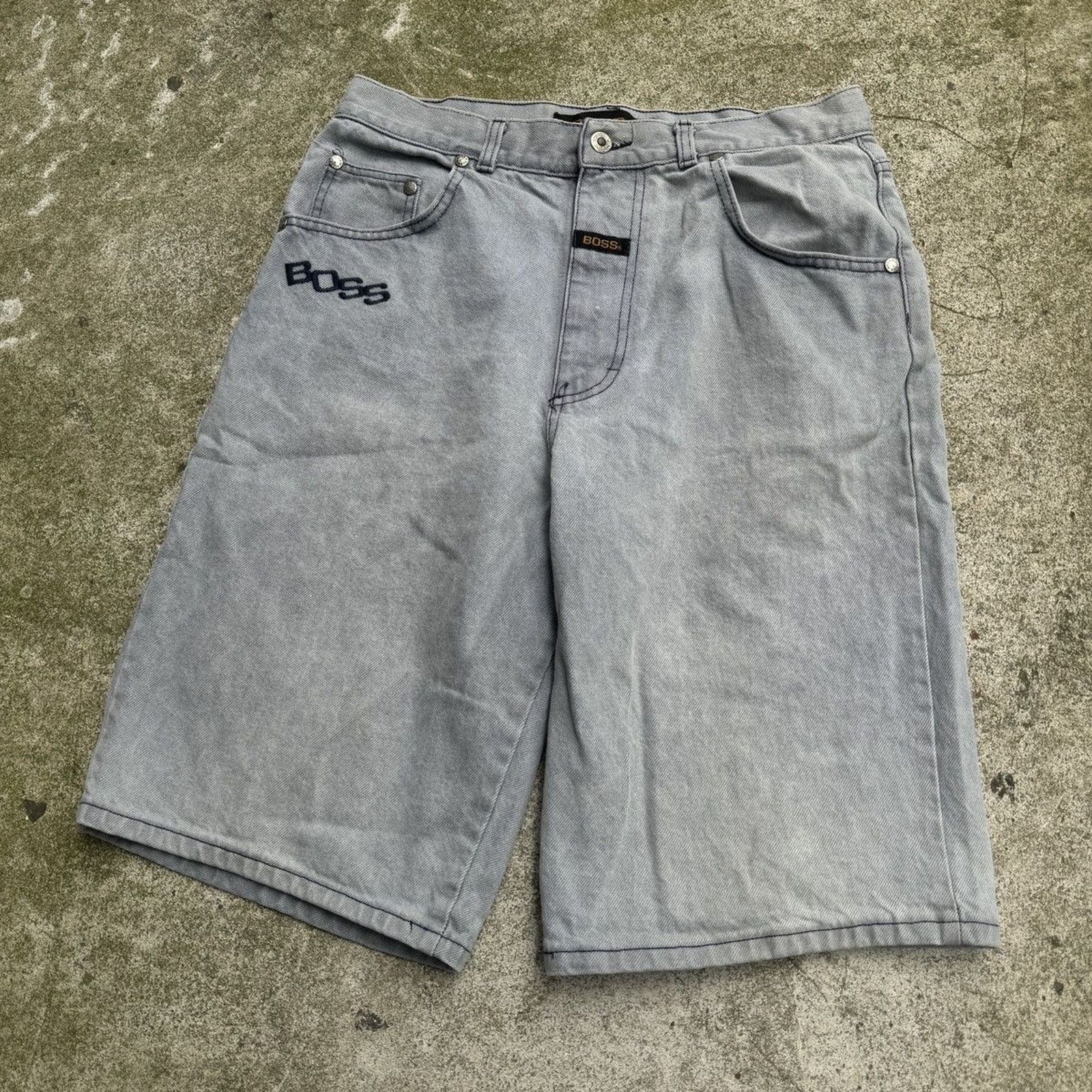 JNCO VINTAGE Y2K BOSS BAGGY FADED THRASHED DENIM JEAN SHORTS Size US 32 / EU 48 - 4 Thumbnail