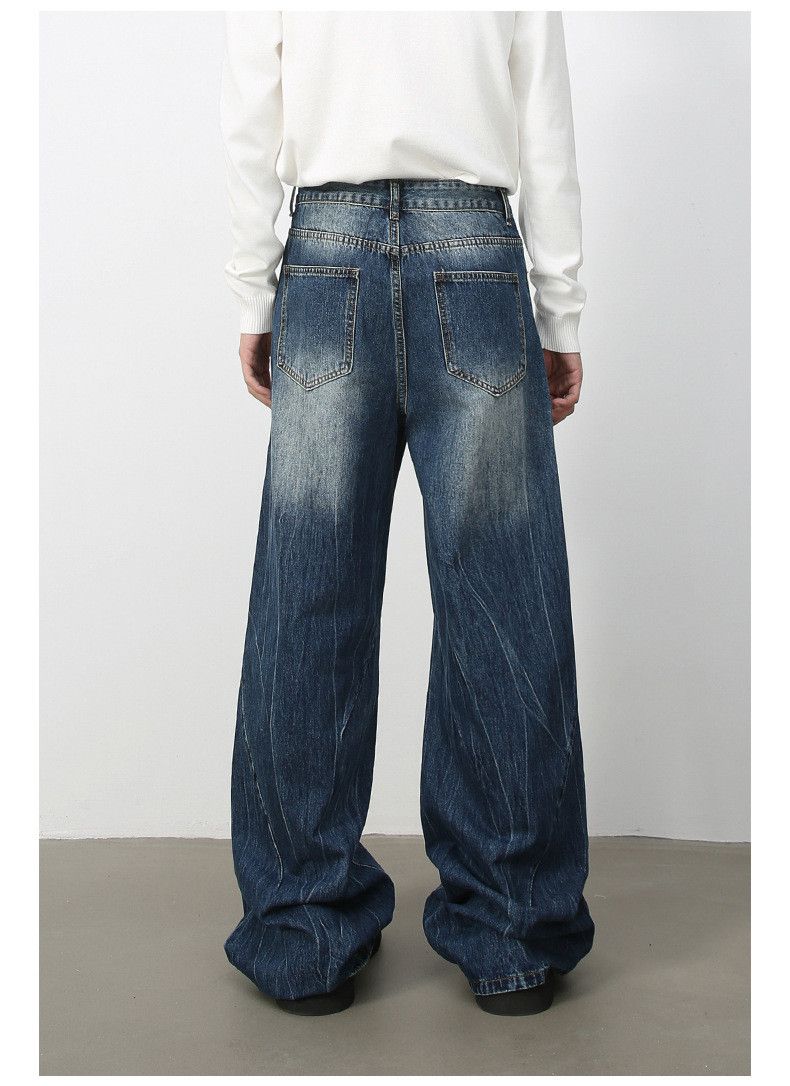 Japanese Brand × Jean Vintage distressed men's ripple loose straight jeans Size US 34 / EU 50 - 6 Thumbnail