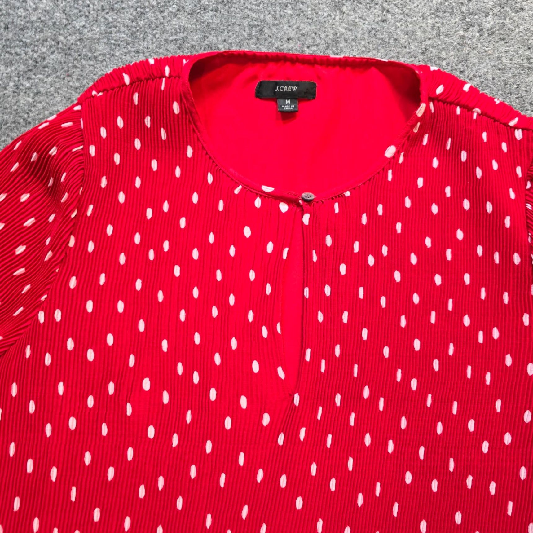 J.Crew J.CREW Blouse Womens Medium Red Polka Dot Pleated Long Sleeve Casual Holiday Career Shirts Size M / US 6-8 / IT 42-44 - 2 Thumbnail