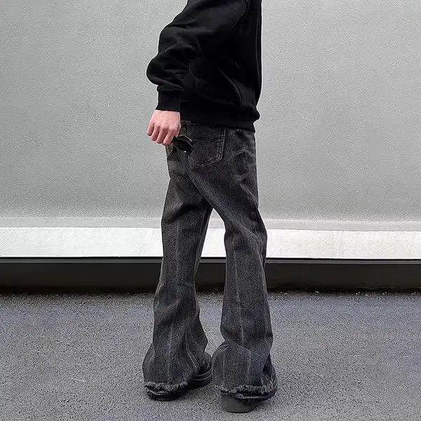 Japanese Brand Street Loose Straight Flare Black Jeans Size US 33 - 2 Thumbnail