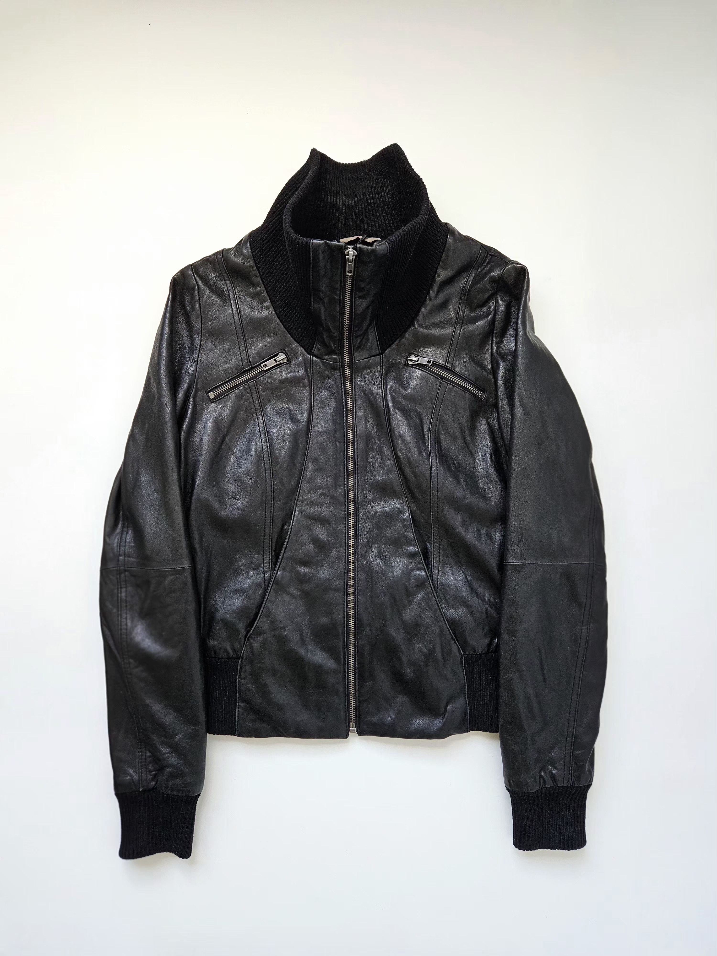 Vintage Archive y2k high collar cropped leather jacket | Grailed