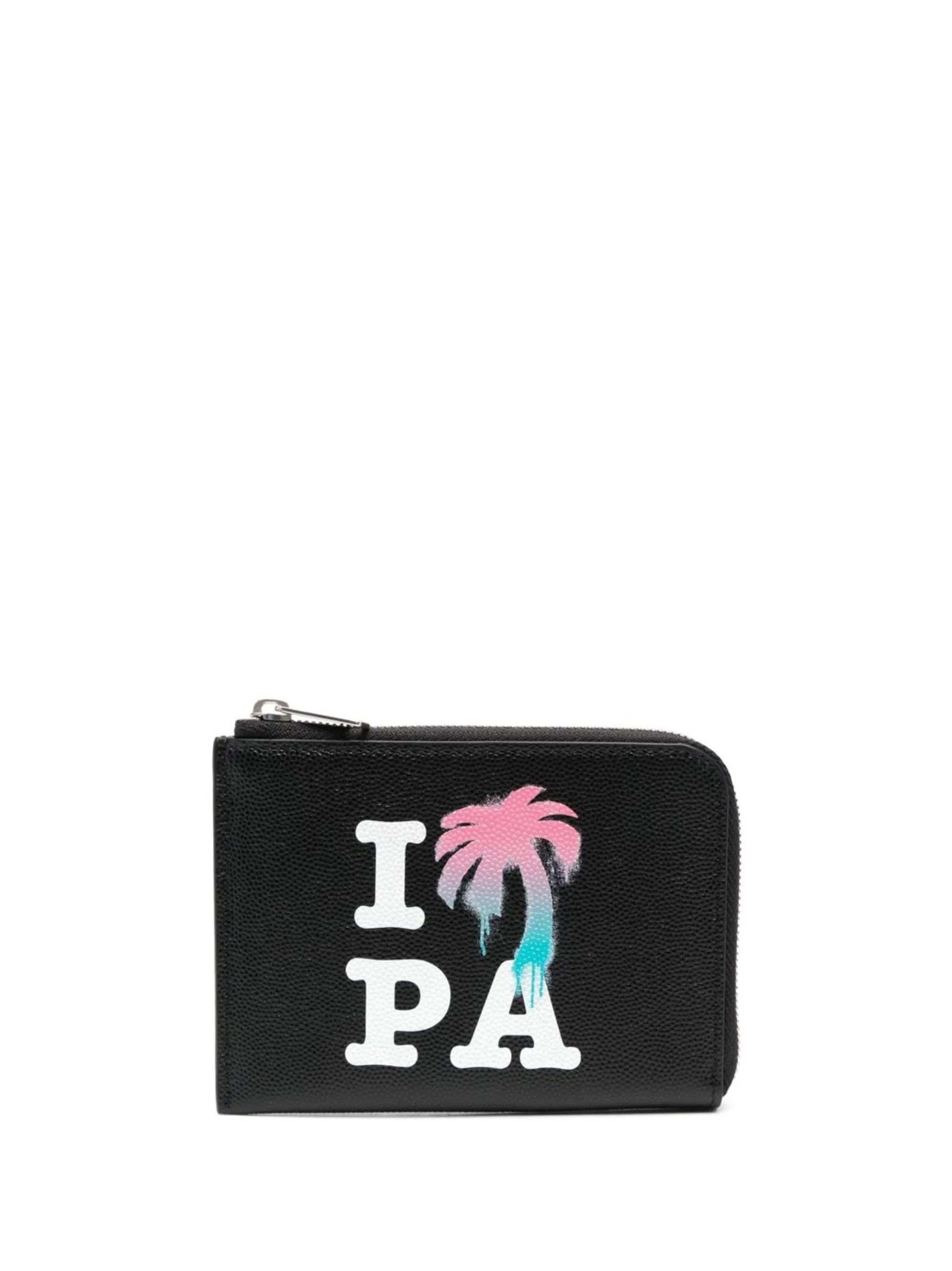 Palm Angels o1gr1nt0425 Size: OS / I Love Pa Zipped Card Holder in Black Size ONE SIZE - 1 Thumbnail
