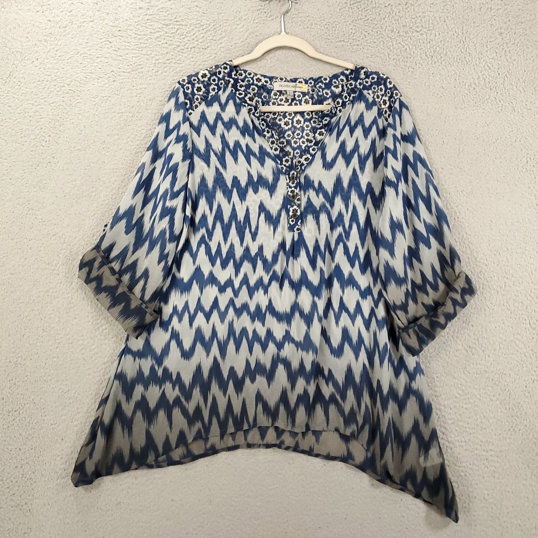 Vintage Figueroa And Flower Blouse Womens Large Blue White Striped Ombre Sheer Popover Size L / US 10 / IT 46 - 2 Thumbnail