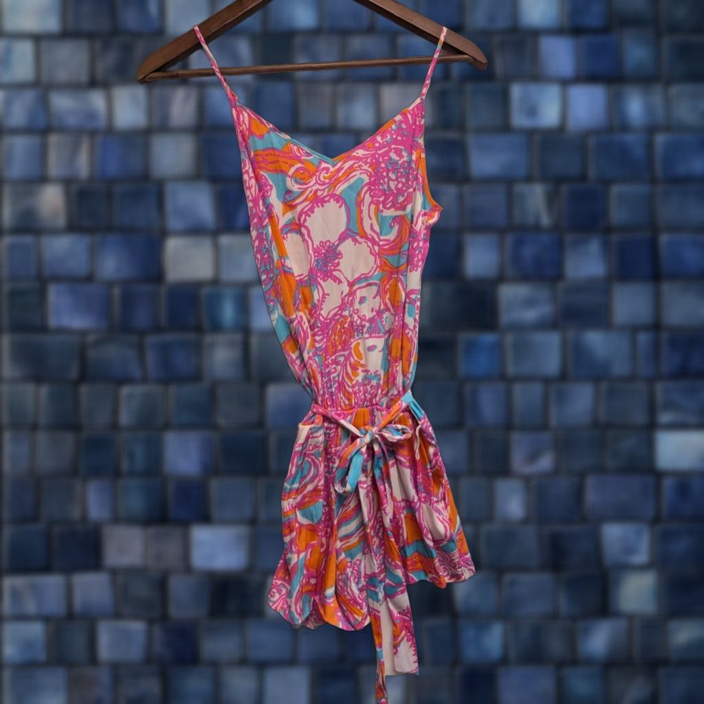Lilly Pulitzer LILLY PULITZER DEANNA Romper Floral Summer Belted Shorts Pink XS Feeling Tanked Multicolor Polyester Belt Women One-Piece Sleeveless Belted Summer Size 26" / US 2 / IT 38 - 1 Thumbnail