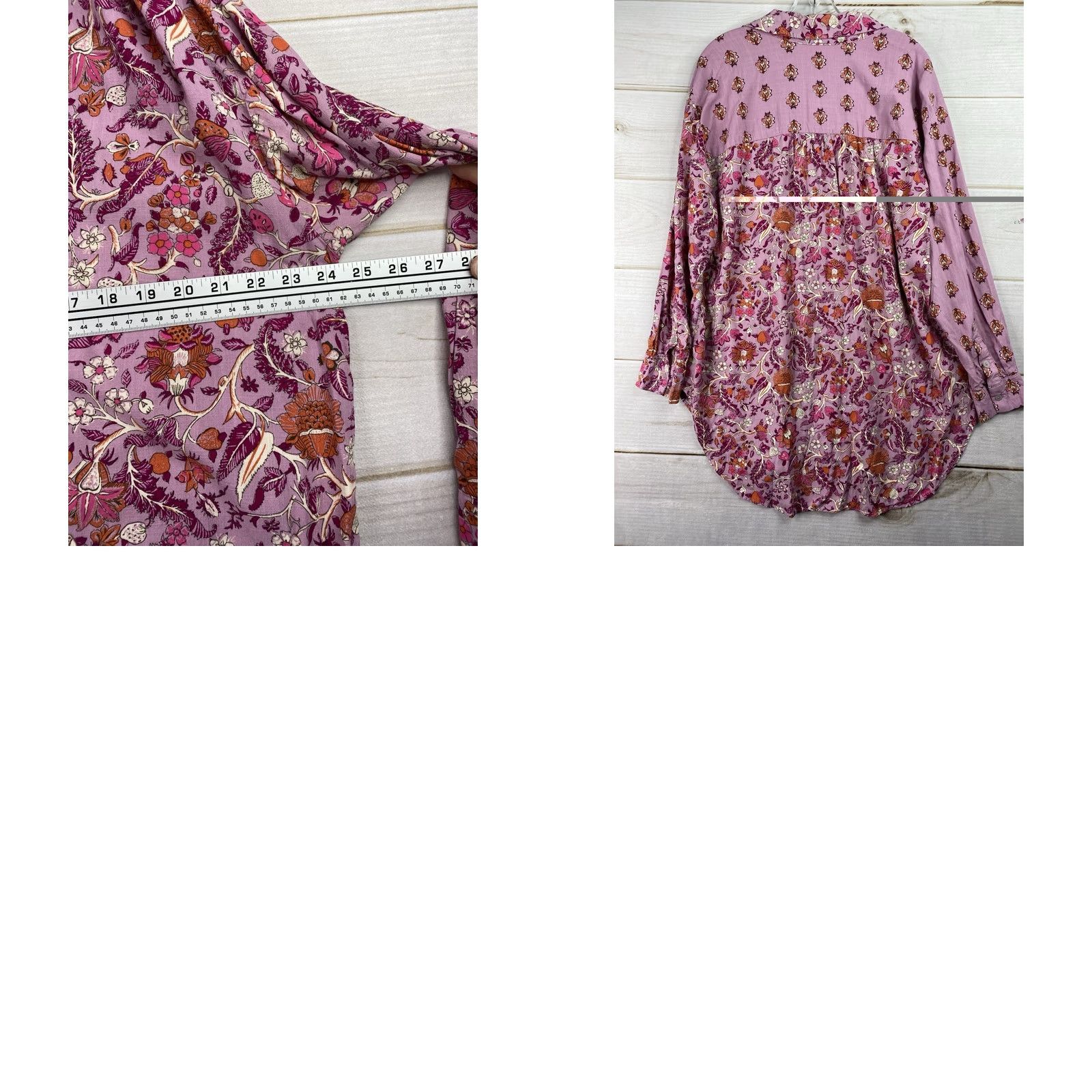 Vintage Knox Rose Top Womens XL Floral Button Up Tunic Pink Boho Long Sleeve Casual Shirt Size XL / US 12-14 / IT 48-50 - 8 Thumbnail
