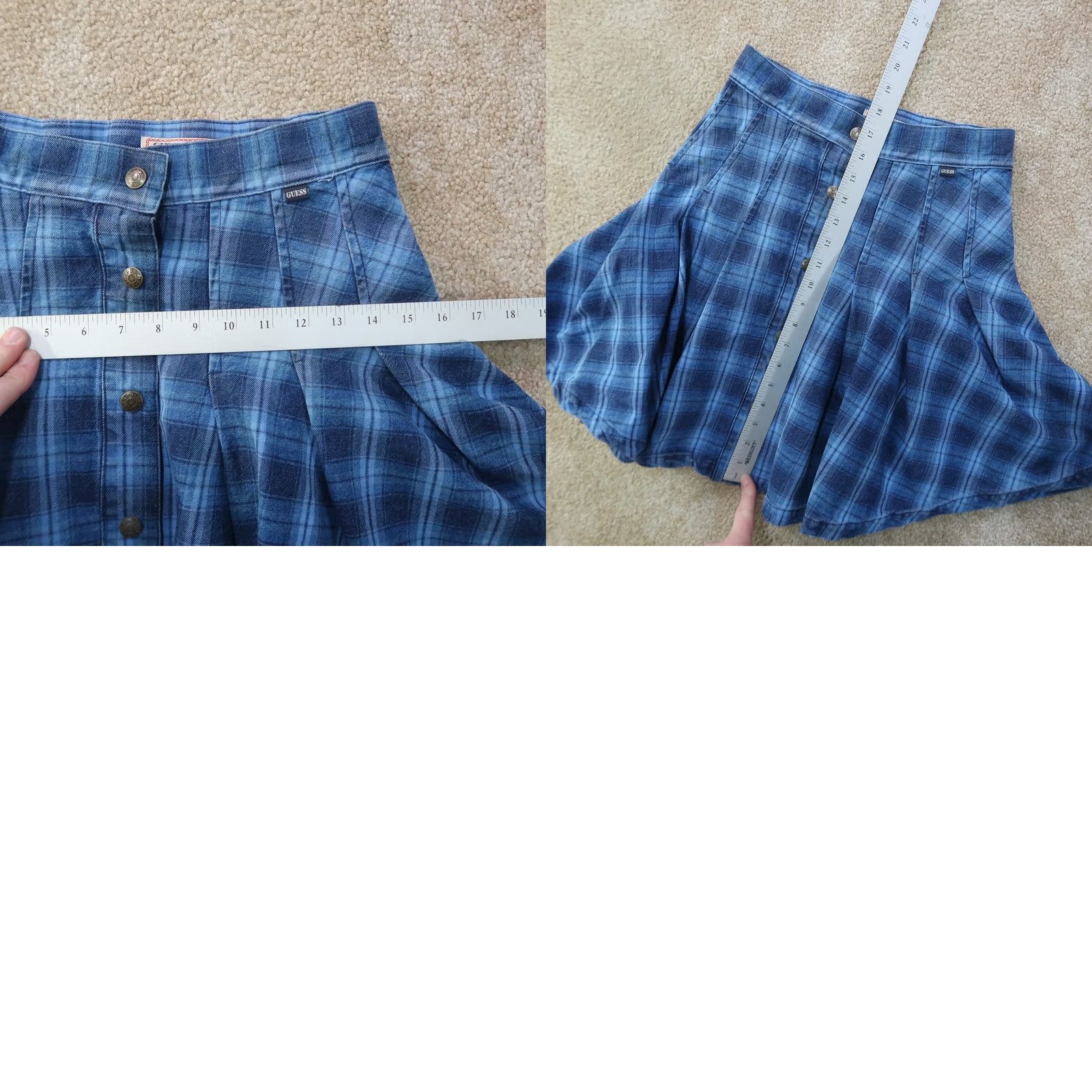 Guess VINTAGE GUESS Skirt Plaid Pleated High Rise 27 Cotton Denim Blue Womens Short 90s Y2K Preppy Punk Gothic Grunge Hipster Rock Pockets Size 27" / US 4 / IT 40 - 8 Thumbnail