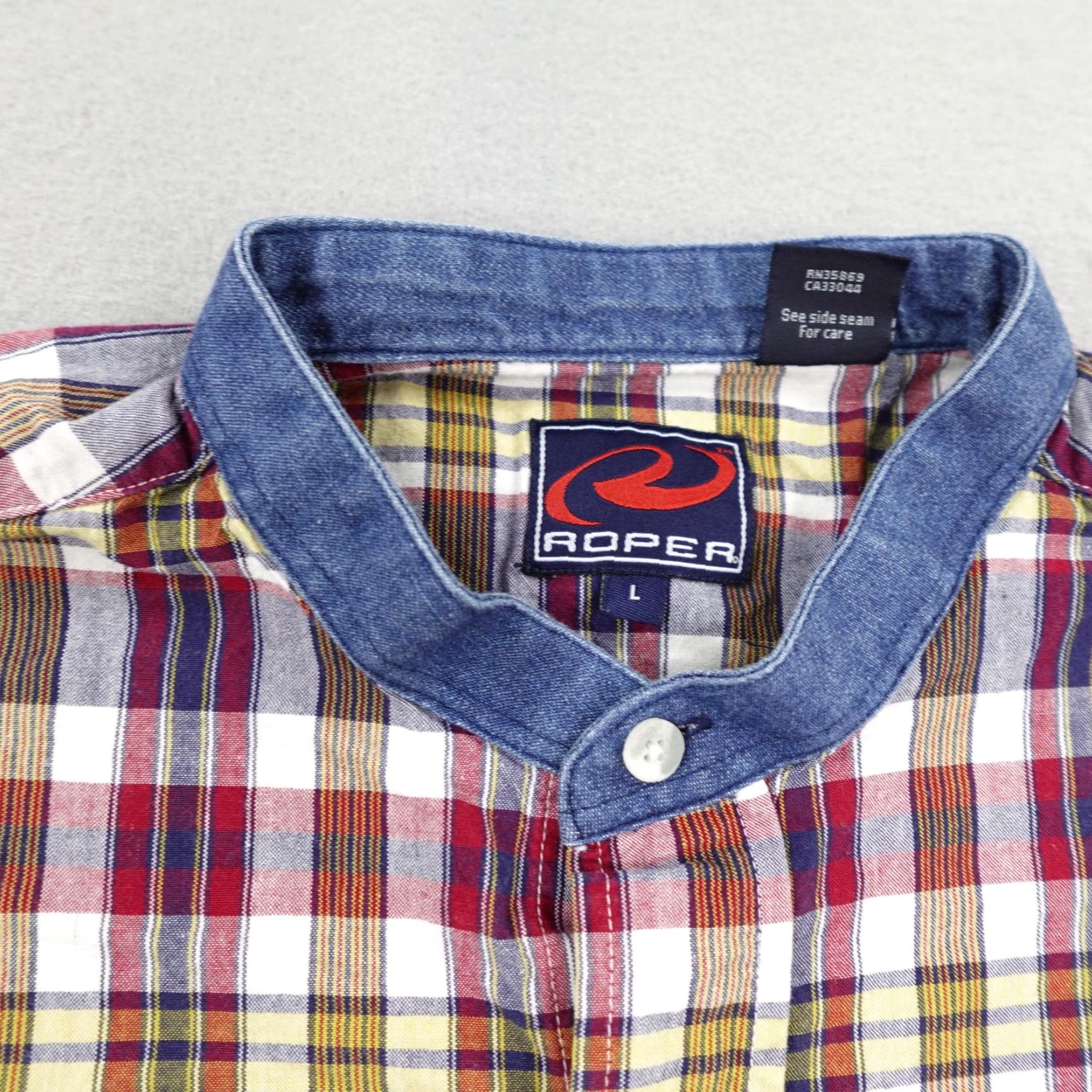 Roper Roper Shirt Men's Large Red Blue Plaid Band Collar Western Button-Up Casual Size US L / EU 52-54 / 3 - 2 Thumbnail