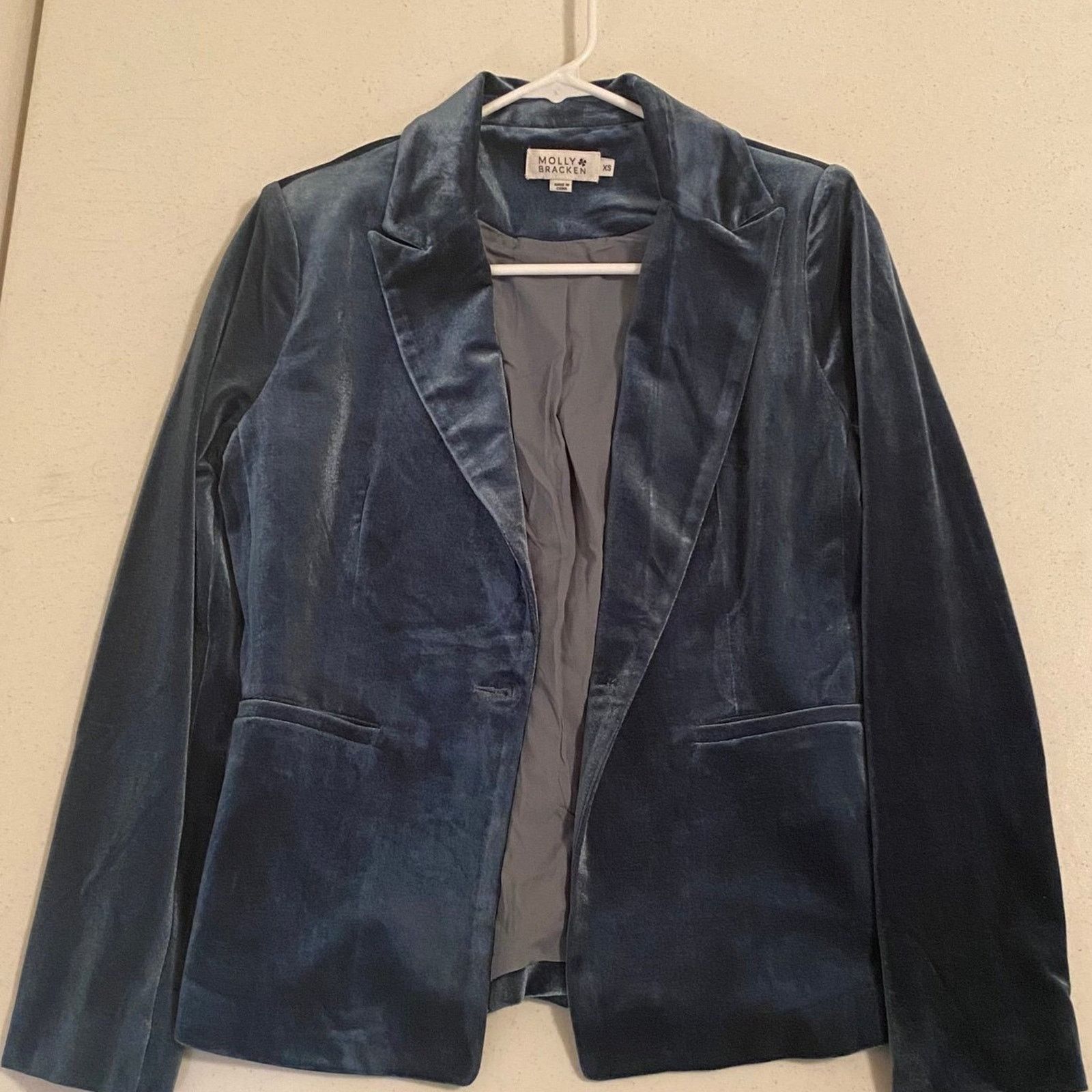 Other Molly Bracken Velvet Blazer Teal Structured 1 Button Luxury Size XS / US 0-2 / IT 36-38 - 3 Thumbnail
