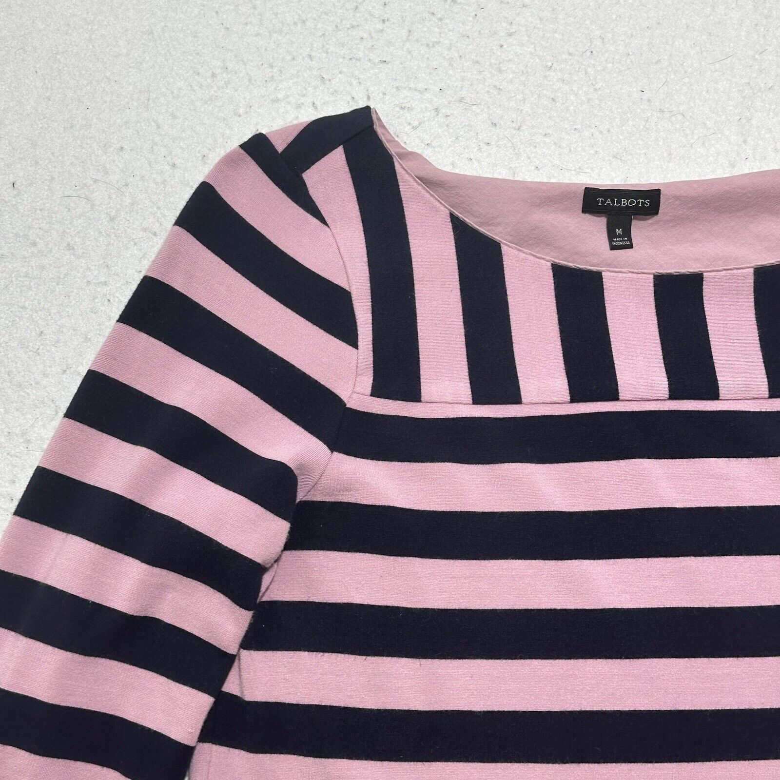 Other Talbots Medium Boat Neck Pink Blue Stripe Sweater Zipper Size M / US 6-8 / IT 42-44 - 3 Thumbnail
