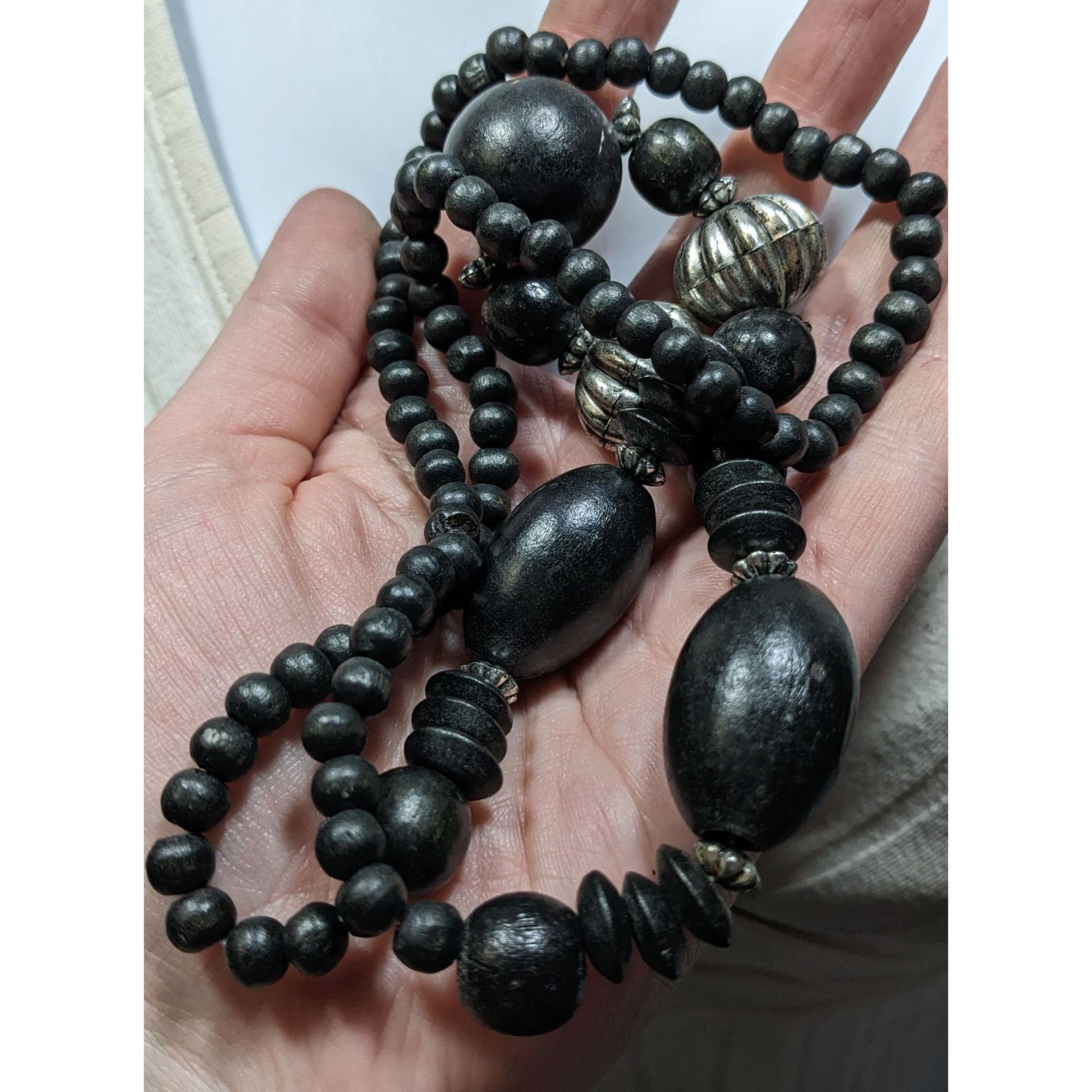 Other Vintage Black Wood Silver Accent Statement Artisan Necklace Size ONE SIZE - 5 Thumbnail