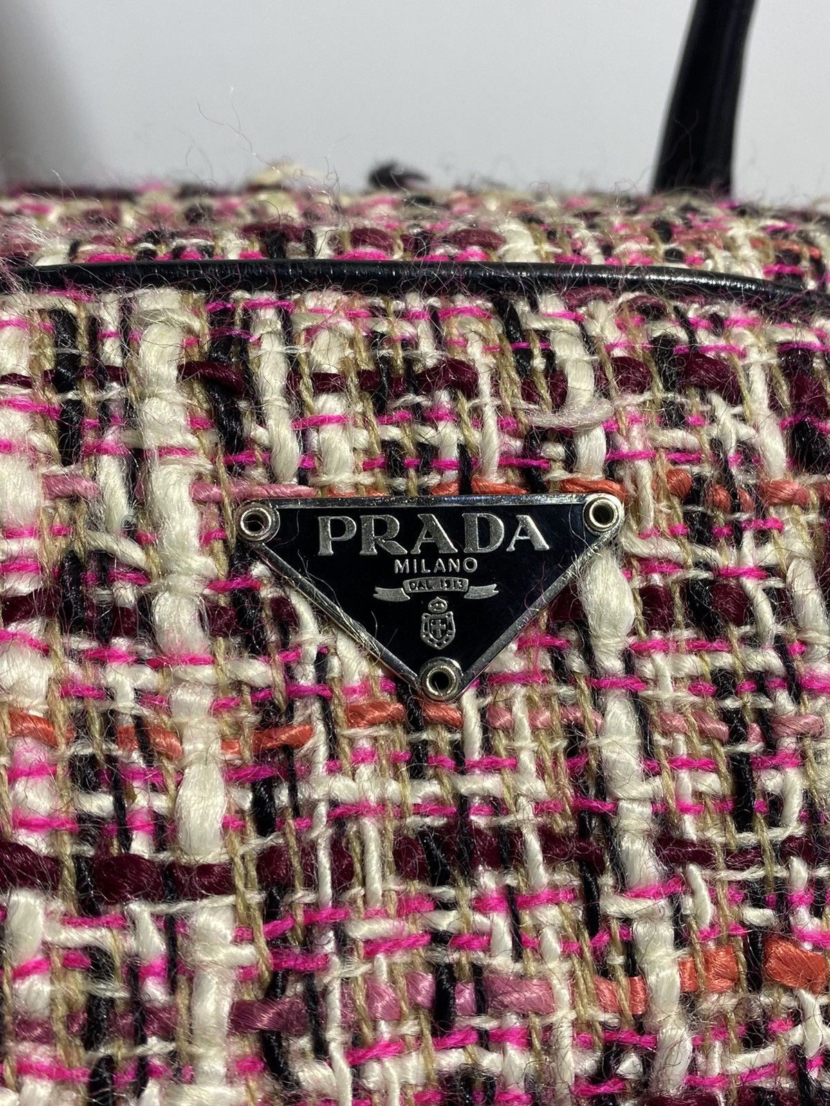 Prada Prada Boston Bag Triangle Logo Plate Tweed Size ONE SIZE - 4 Thumbnail