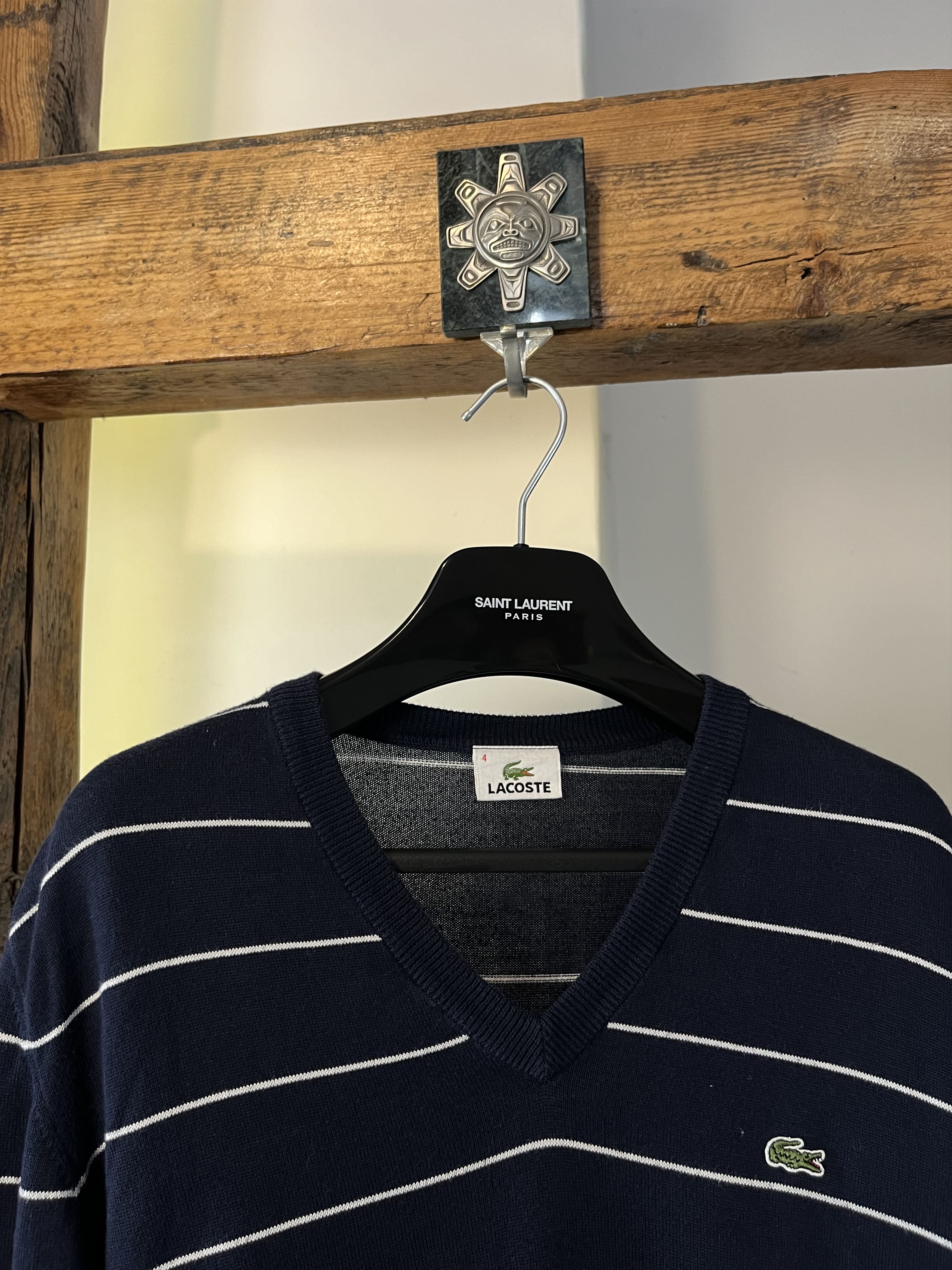 Lacoste × Vintage 90’s Lacoste Striped V Sweater Size US XL / EU 56 / 4 - 2 Thumbnail