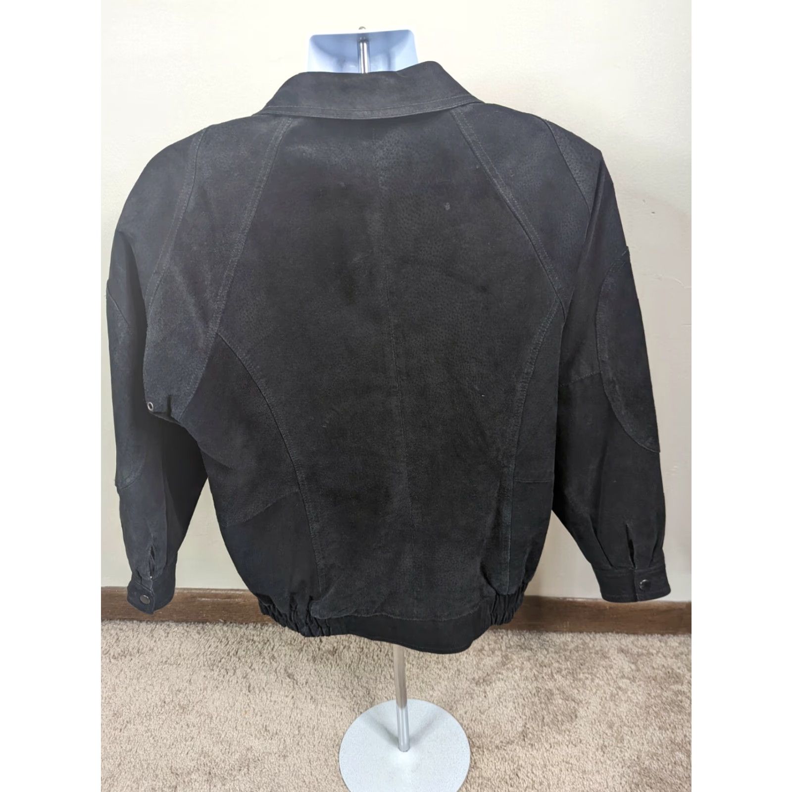 Vintage VINTAGE 80s Suede Leather Black Bomber Jacket Coat Shoulder Pads Men M Size US M / EU 48-50 / 2 - 2 Thumbnail