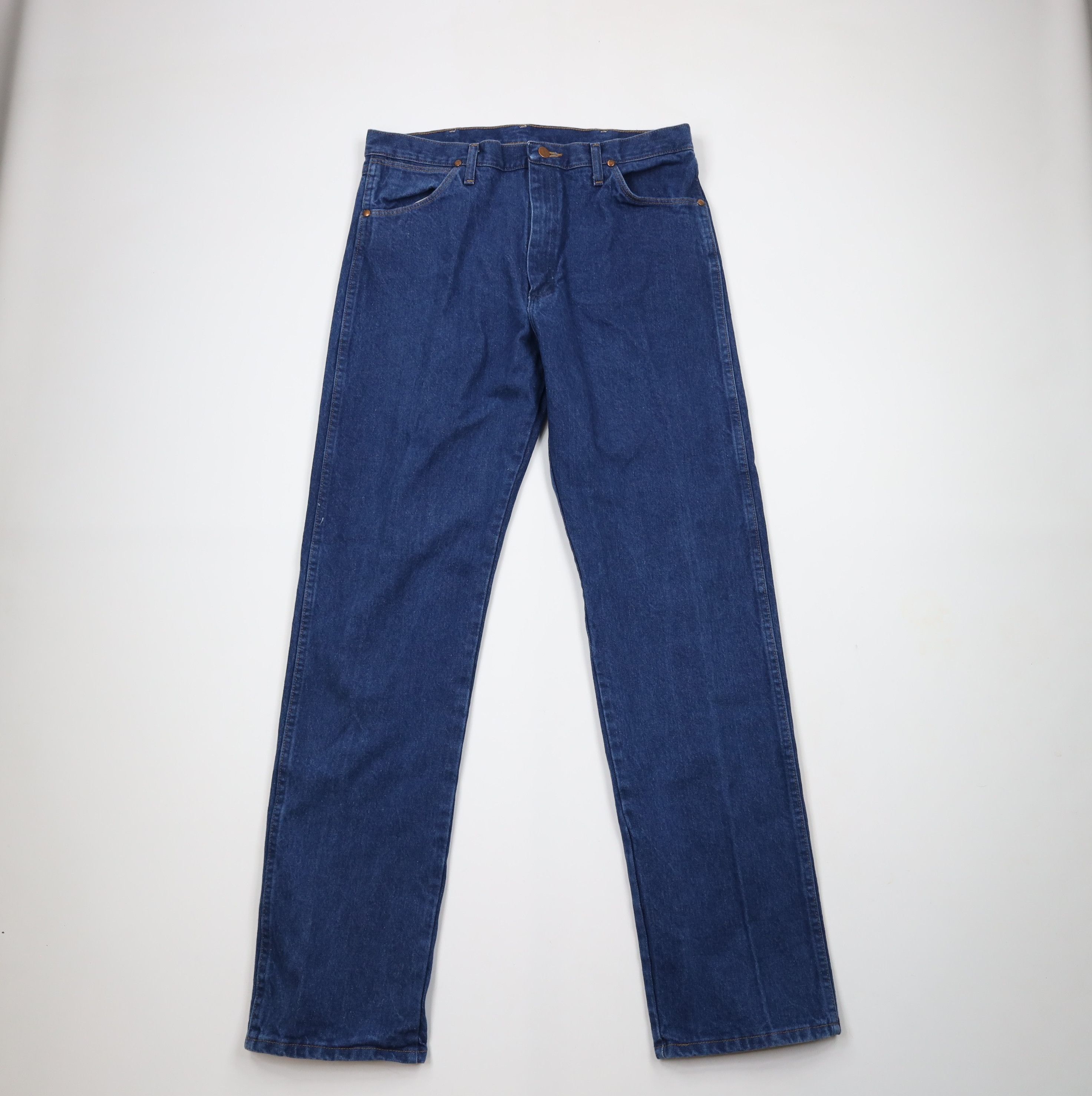 Vintage × Wrangler Vintage 90s Wrangler Spell Out Straight Leg Denim Jeans Blue Size US 35 - 1 Thumbnail