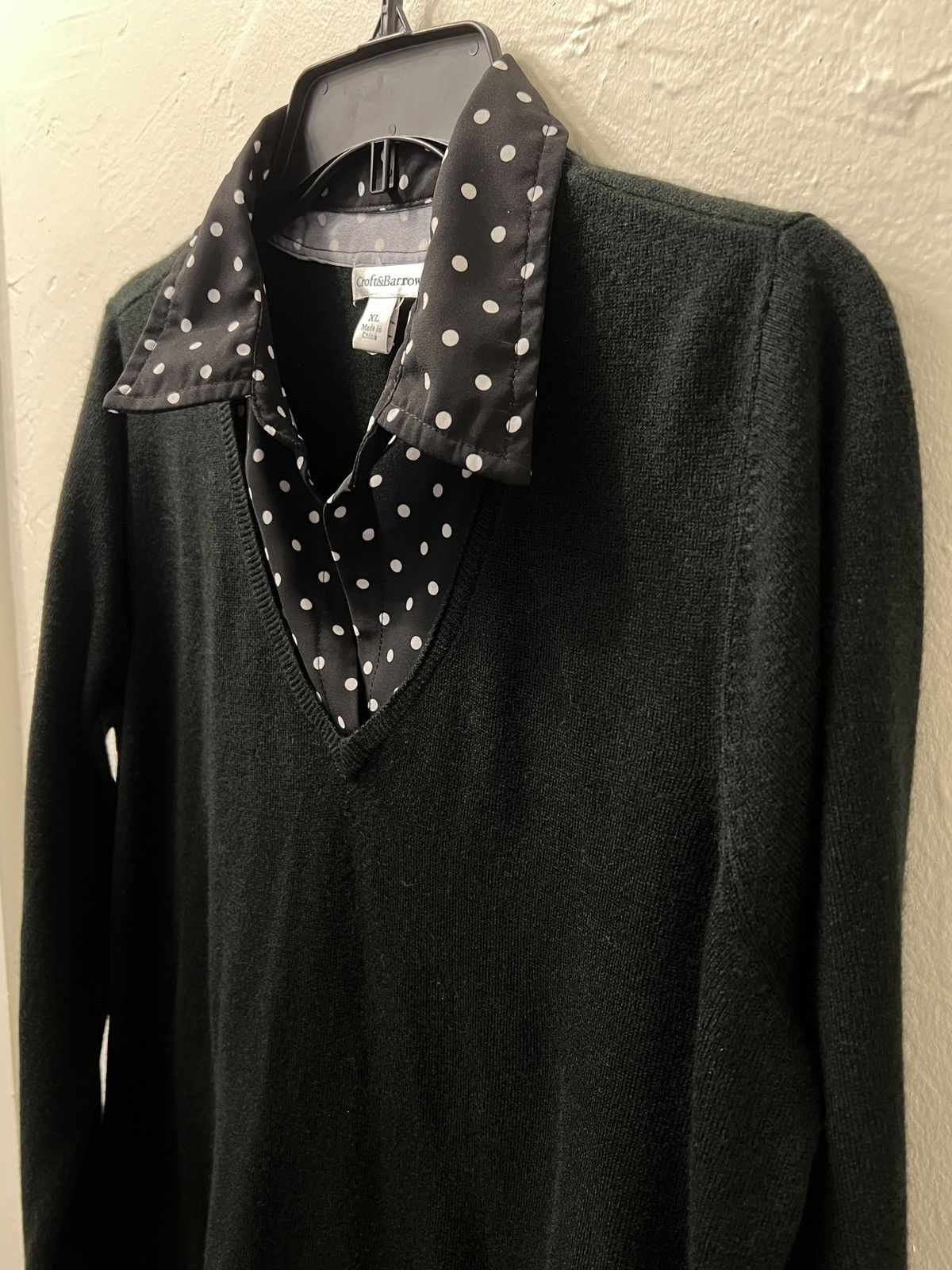 Croft & Barrow Croft & Barrow Black Polka Dot Layered V-neck Woven Sweater Size XL / US 12-14 / IT 48-50 - 4 Thumbnail