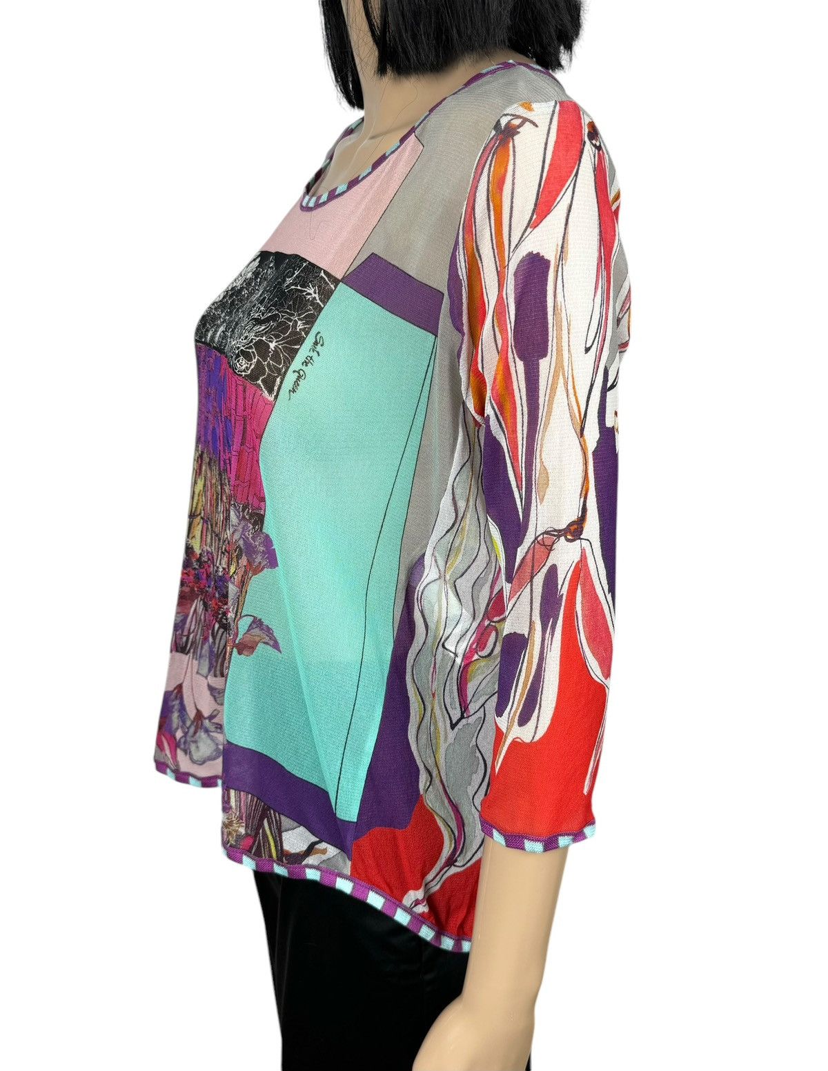 Designer Save The Queen Printed Nylon Blouse Mesh Trim size S Size S / US 4 / IT 40 - 5 Thumbnail
