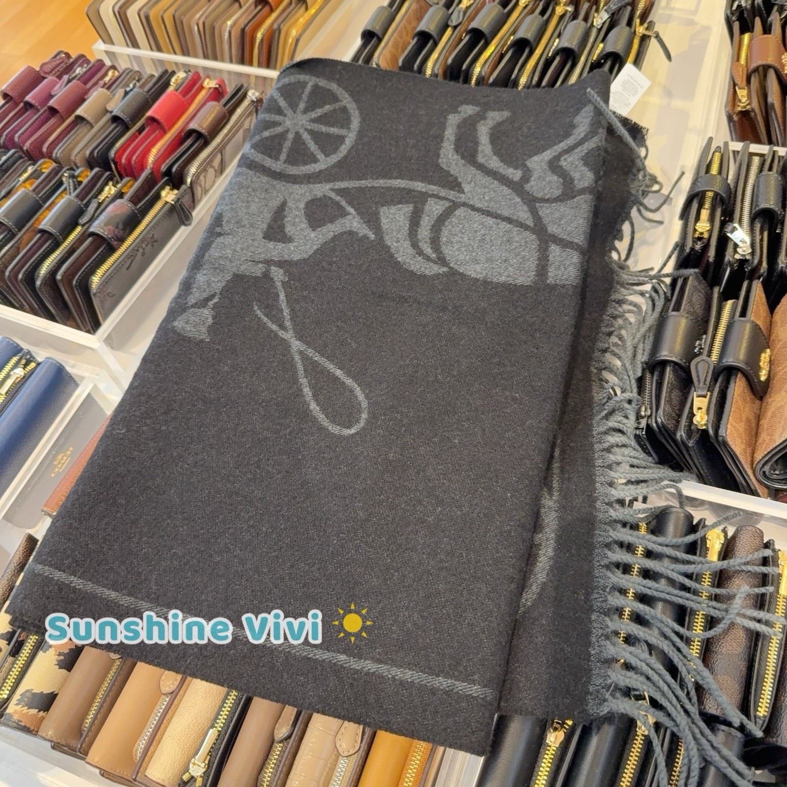 Coach NWT Coach Horse Carriage Oversized Muffler Scarf BLACK CU808 Size ONE SIZE - 6 Thumbnail