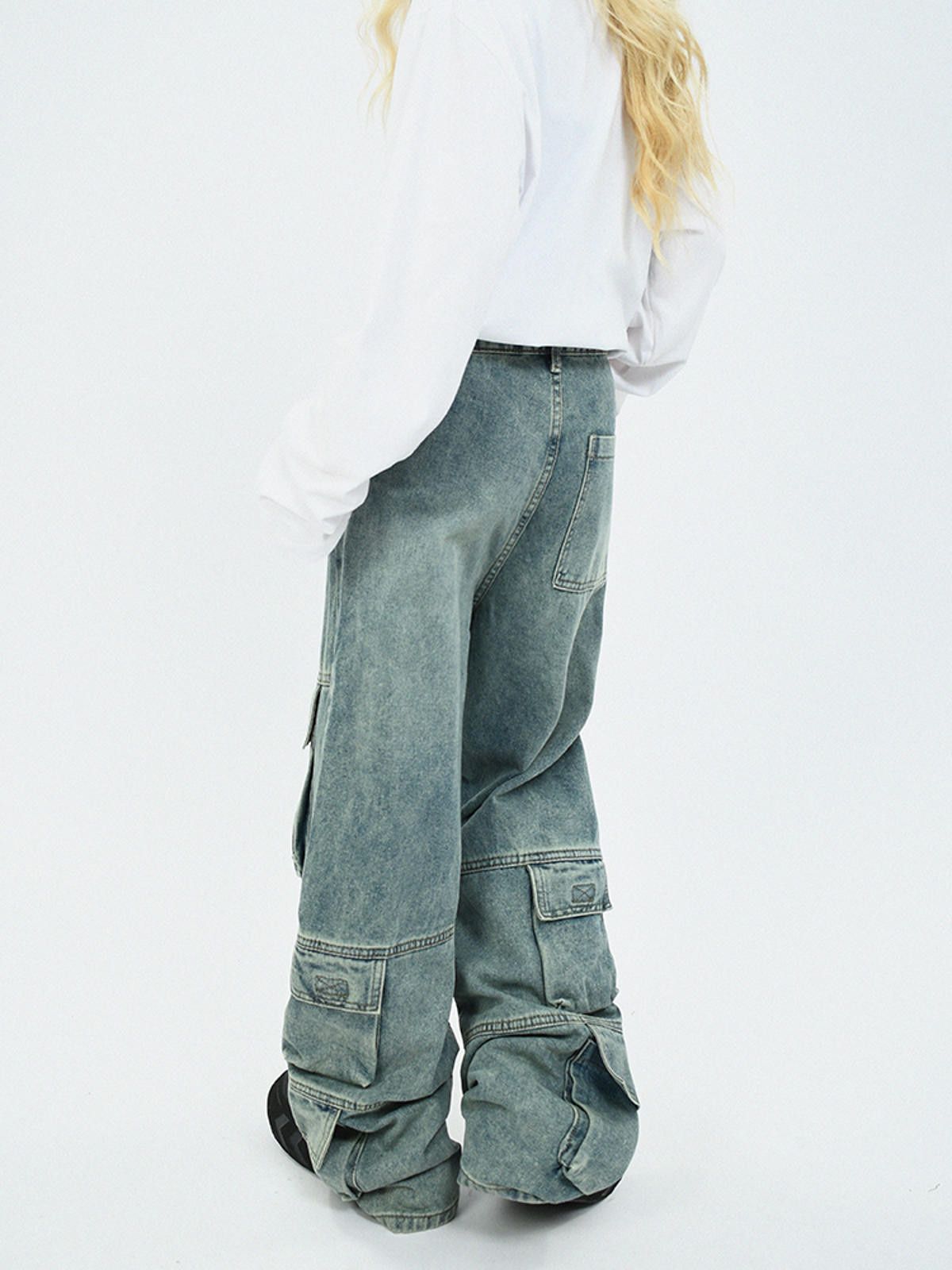 Japanese Brand Multi Pocket Cargo Wide Leg Jeans Size US 32 / EU 48 - 5 Thumbnail