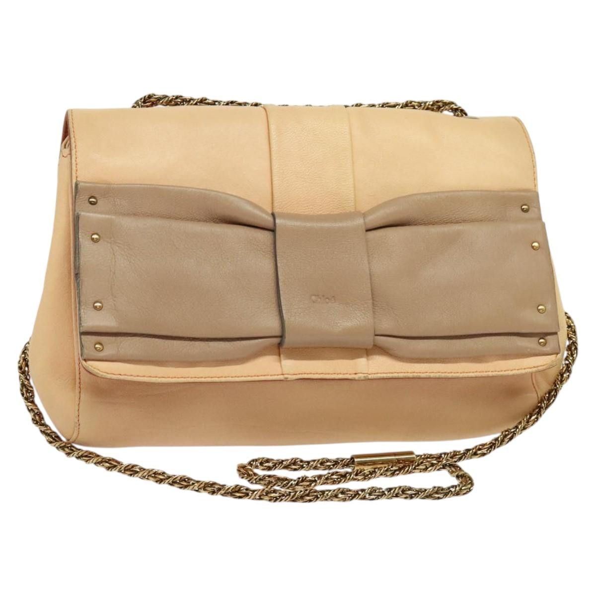 Chloe Chain Shoulder Bag Leather Beige Gold Auth Am8219 in Beige/Gold, Women's