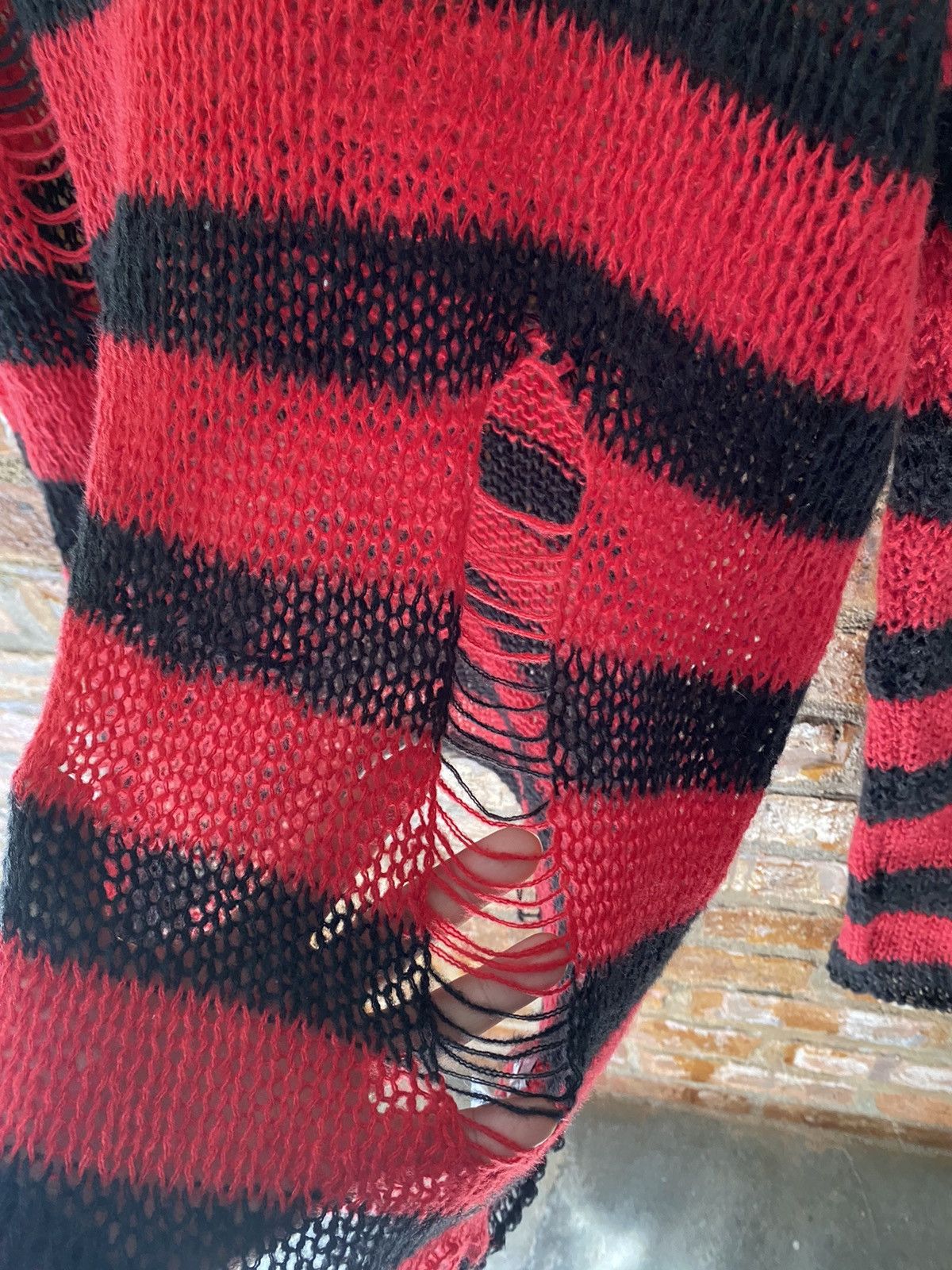Japanese Brand 2000s Mony Japan Spider Web mesh Distresed stripe grunge Size US L / EU 52-54 / 3 - 10 Thumbnail