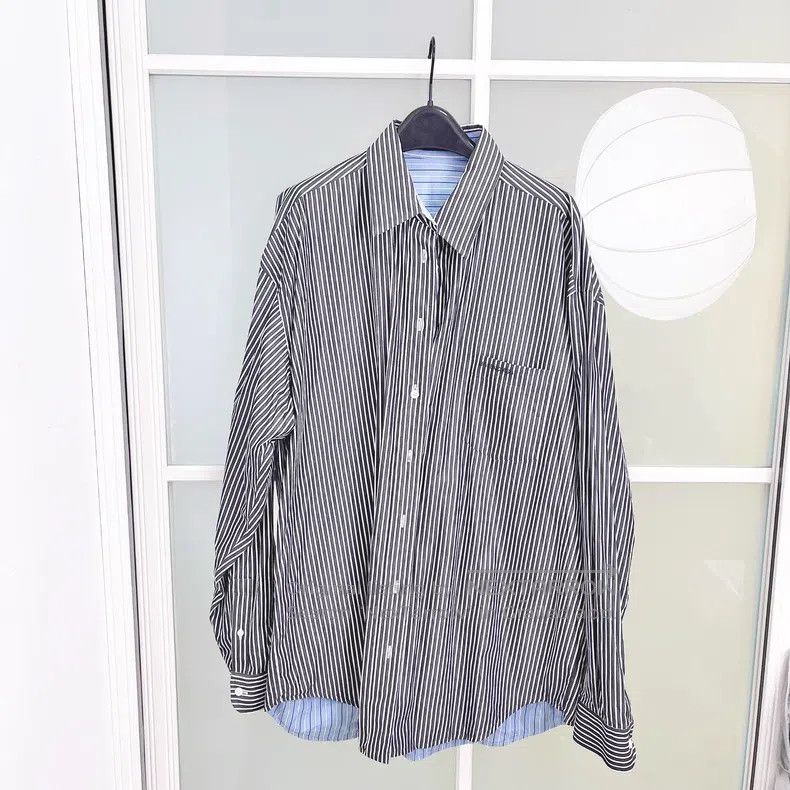 Balenciaga Balenciaga Double-Sided Black Blue Striped Shirt Size US S / EU 44-46 / 1 - 1 Thumbnail