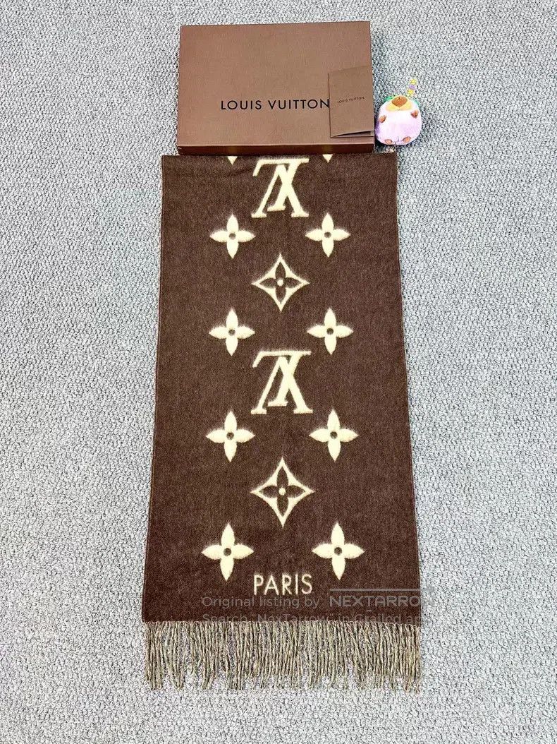 Louis Vuitton Louis Vuitton Brown logo printed double face cashmere scar Size ONE SIZE - 2 Thumbnail
