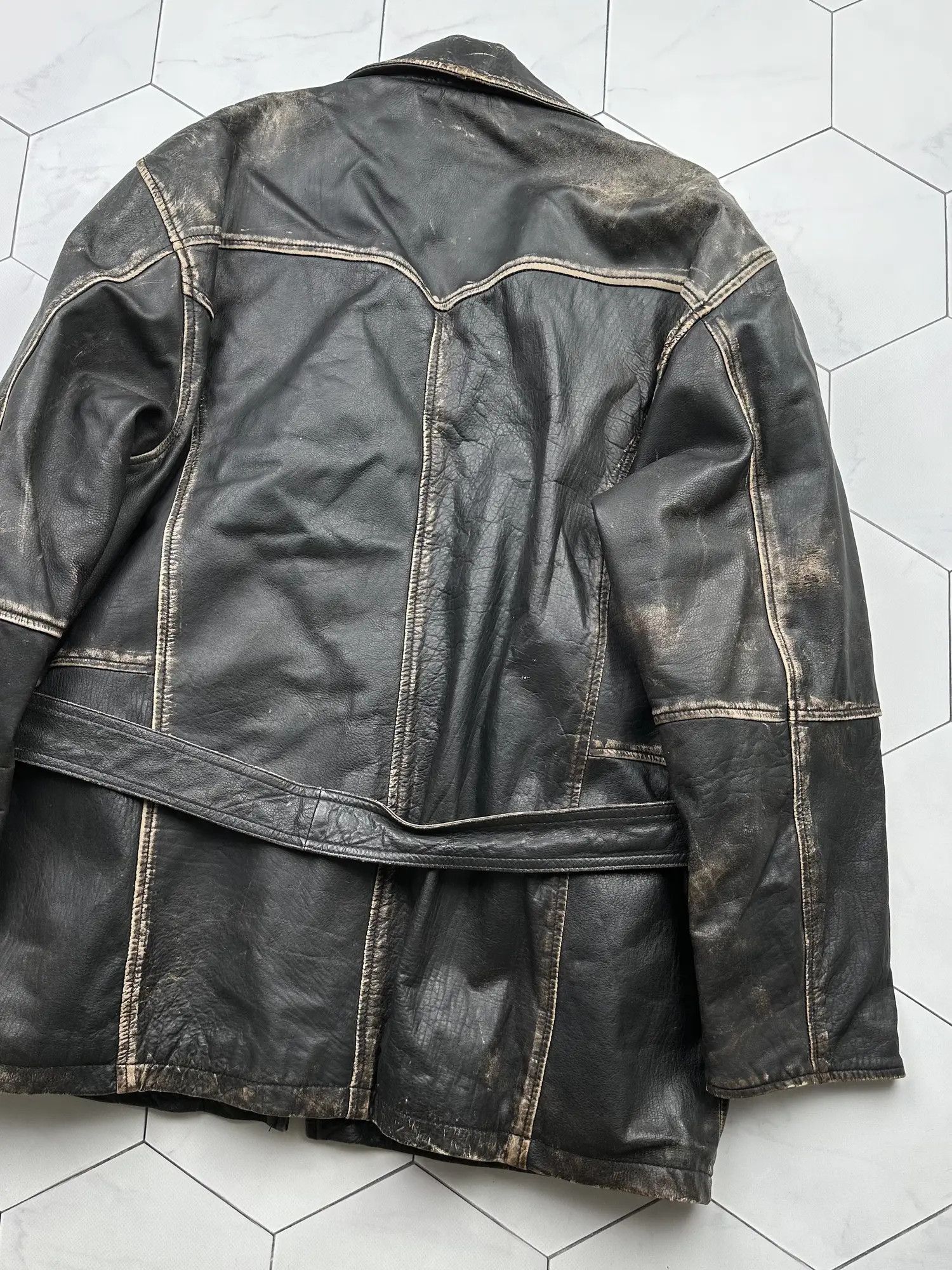 Genuine Leather Vintage Faded Leather Belt Coat (B409)E2 Size US L / EU 52-54 / 3 - 13 Thumbnail